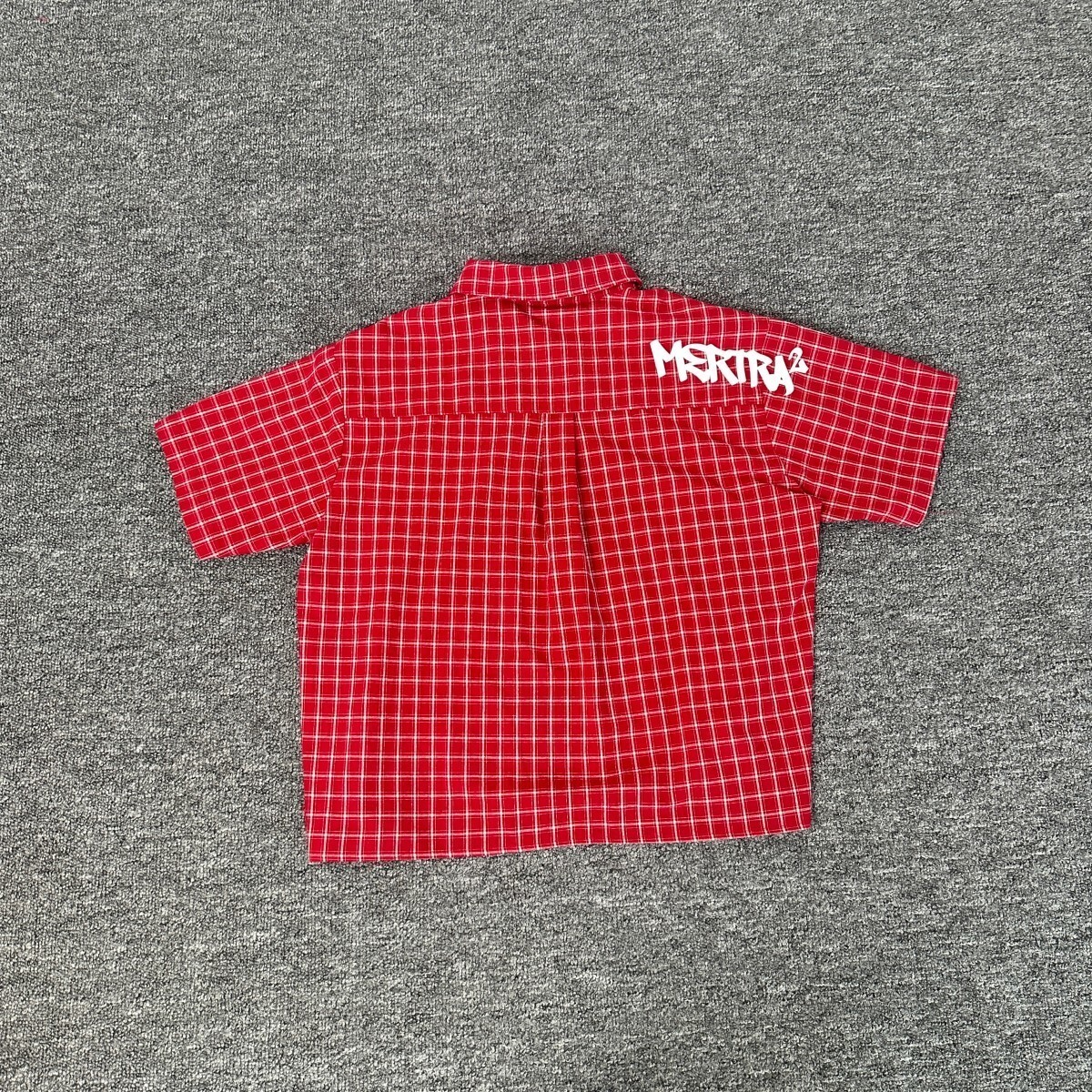 Mertra letter-printed checked shirt – loose-fitting casual short-sleeved shirt