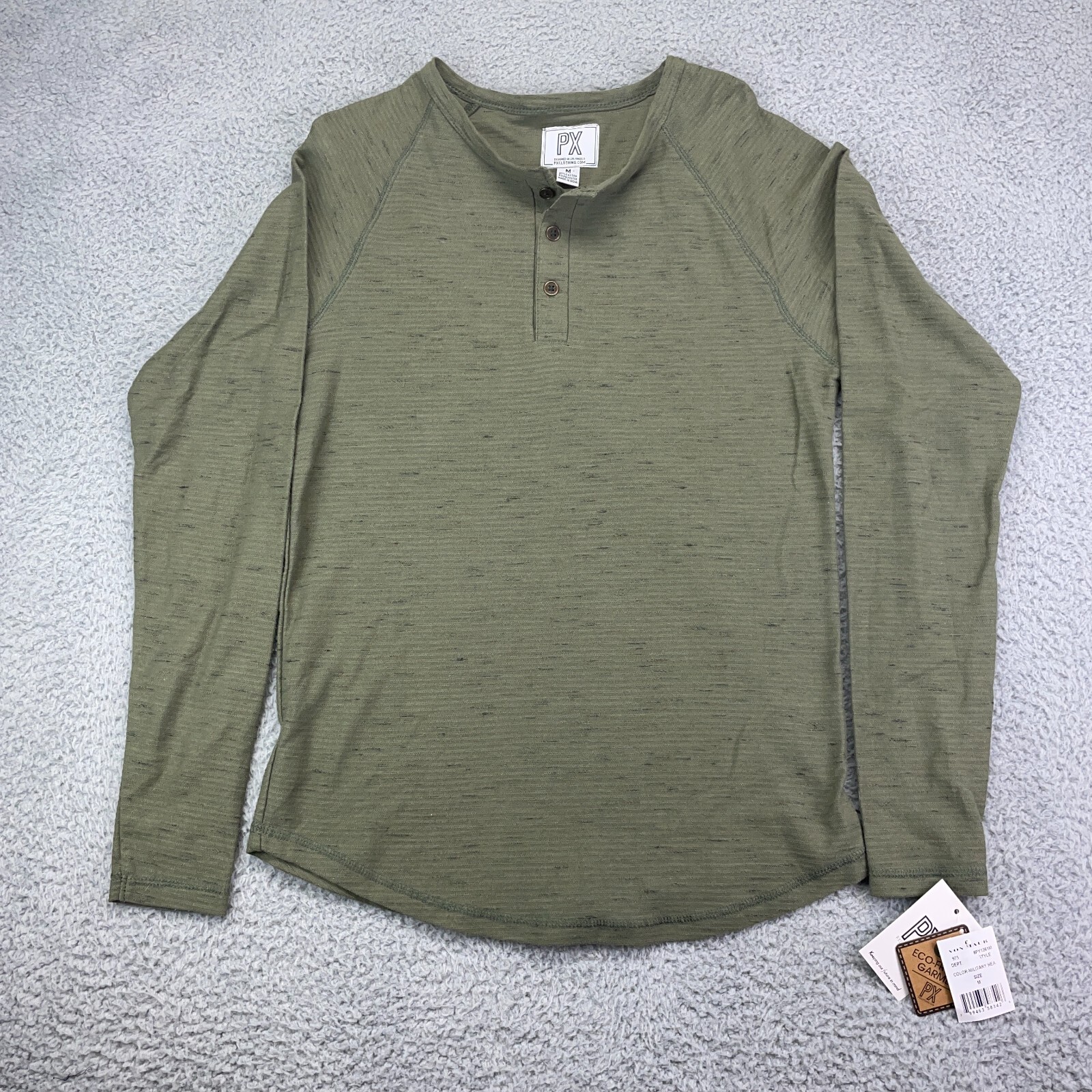 PX Clothing Henley Shirt Mens Medium Olive Green Waffle Knit NEW