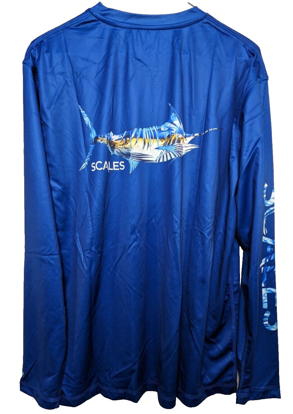Scales mens Marlin Long Sleeve Shirt size 2XL Performance Tropical Fishing Blue