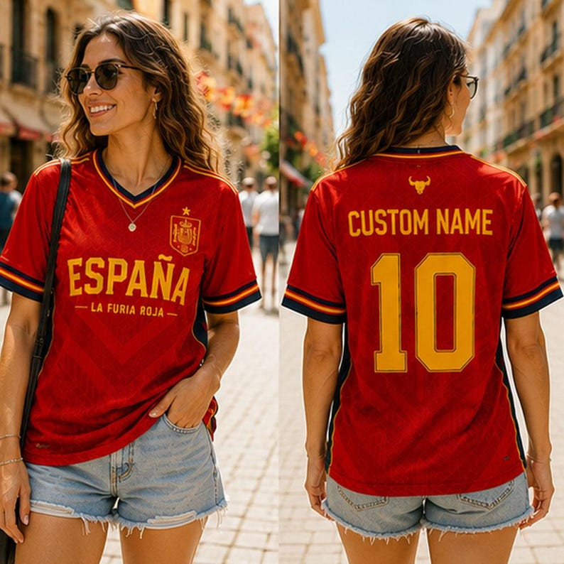 Personalized Spain 2026 Soccer Tournament Jersey, Custom Spain Football Mesh Tee