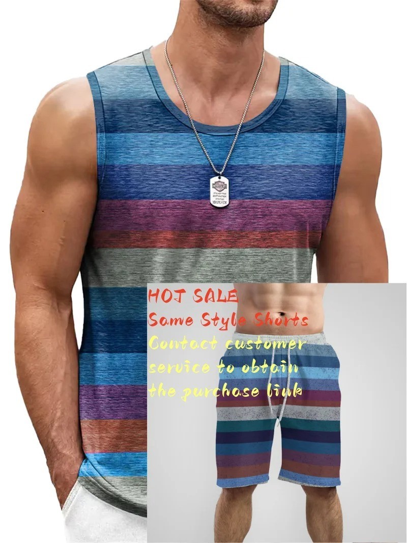Retro Striped 3D Graphic Tank Top for Men – Sleeveless Quick-Dry Summer Vest