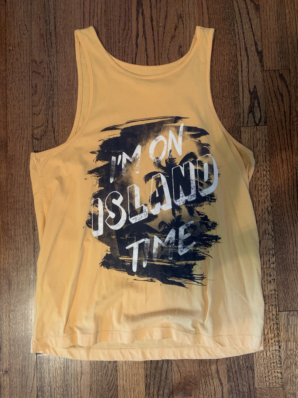 Basic Editions Im On Island Time Mens Size Large Yellow Tank Top
