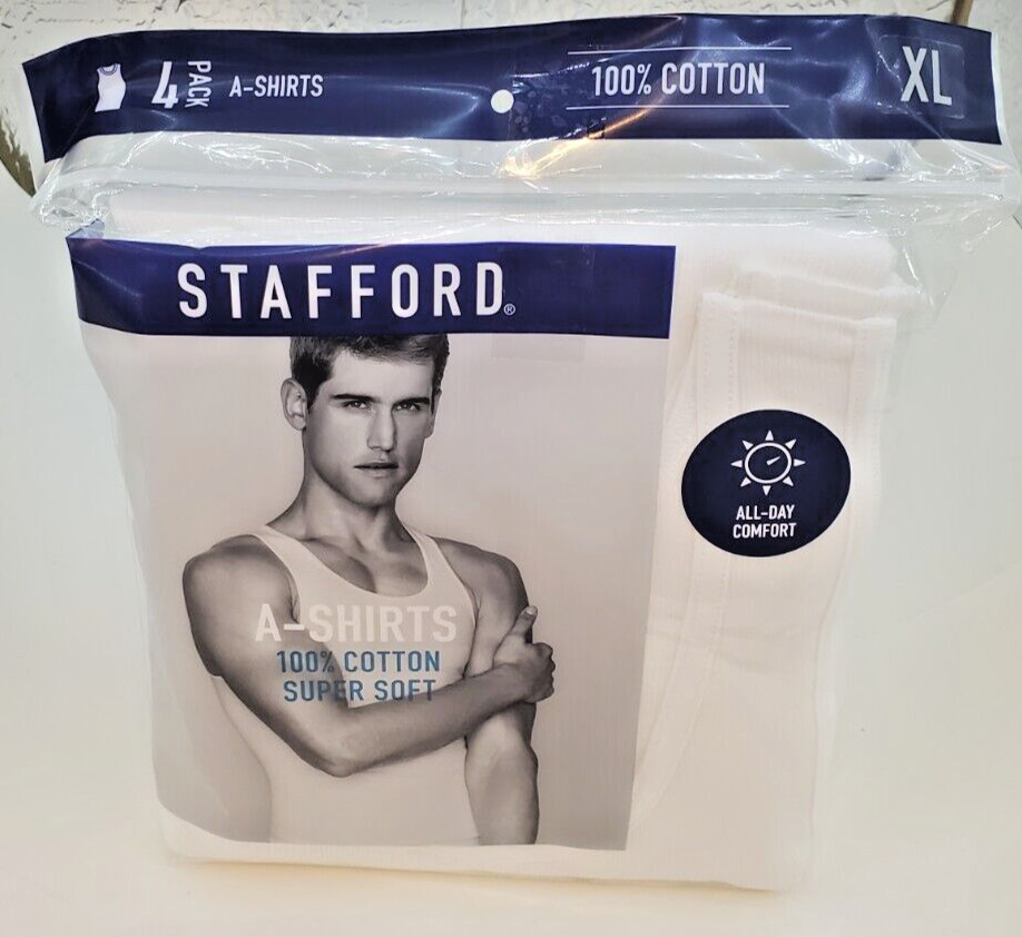 Stafford Super Soft 100% Cotton A-Shirts Ribbed Tank Top 4 Pack XLarge