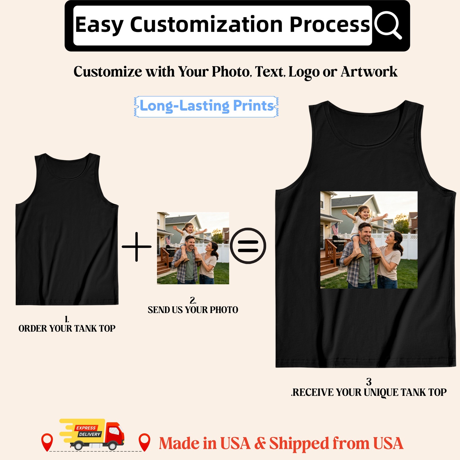 Custom Men’s Tank Top – Personalized Photo/Text/Logo Print, 100% Cotton