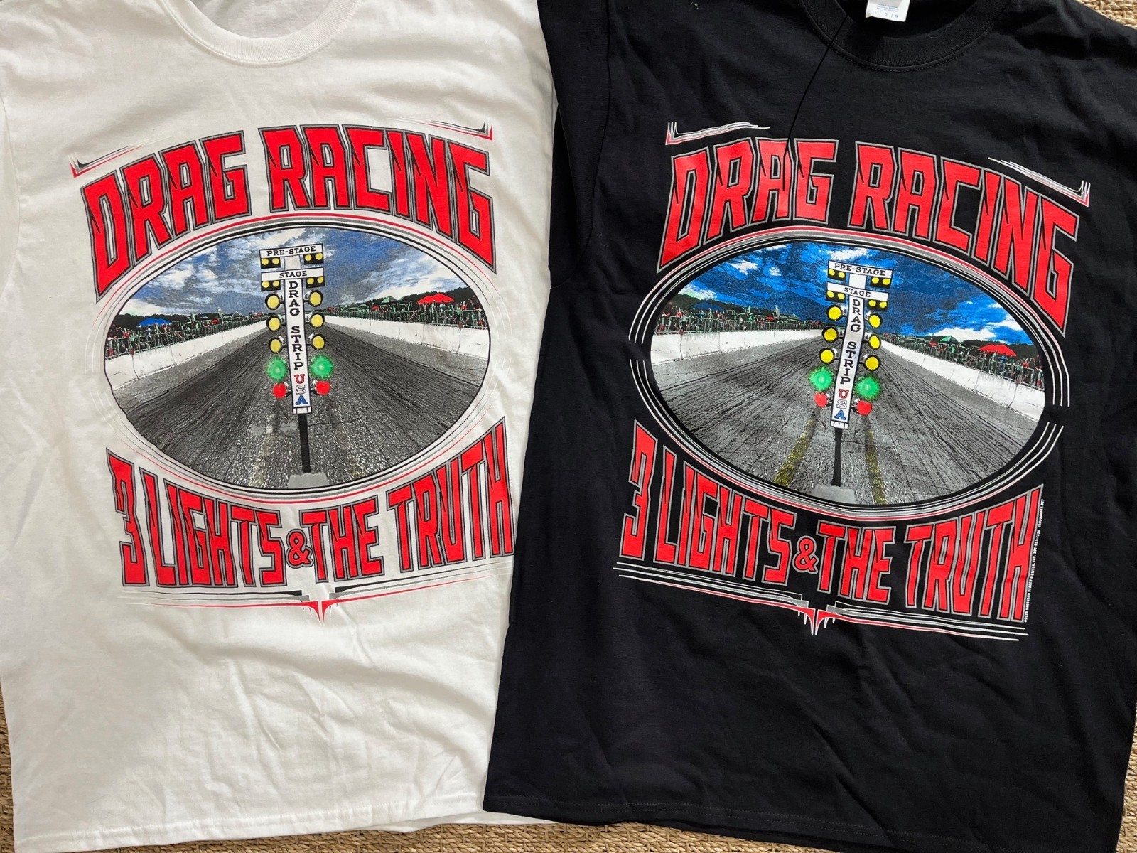 2 Brand New Drag Racing T-shirts! White & Black! Both Size Large. NHRA