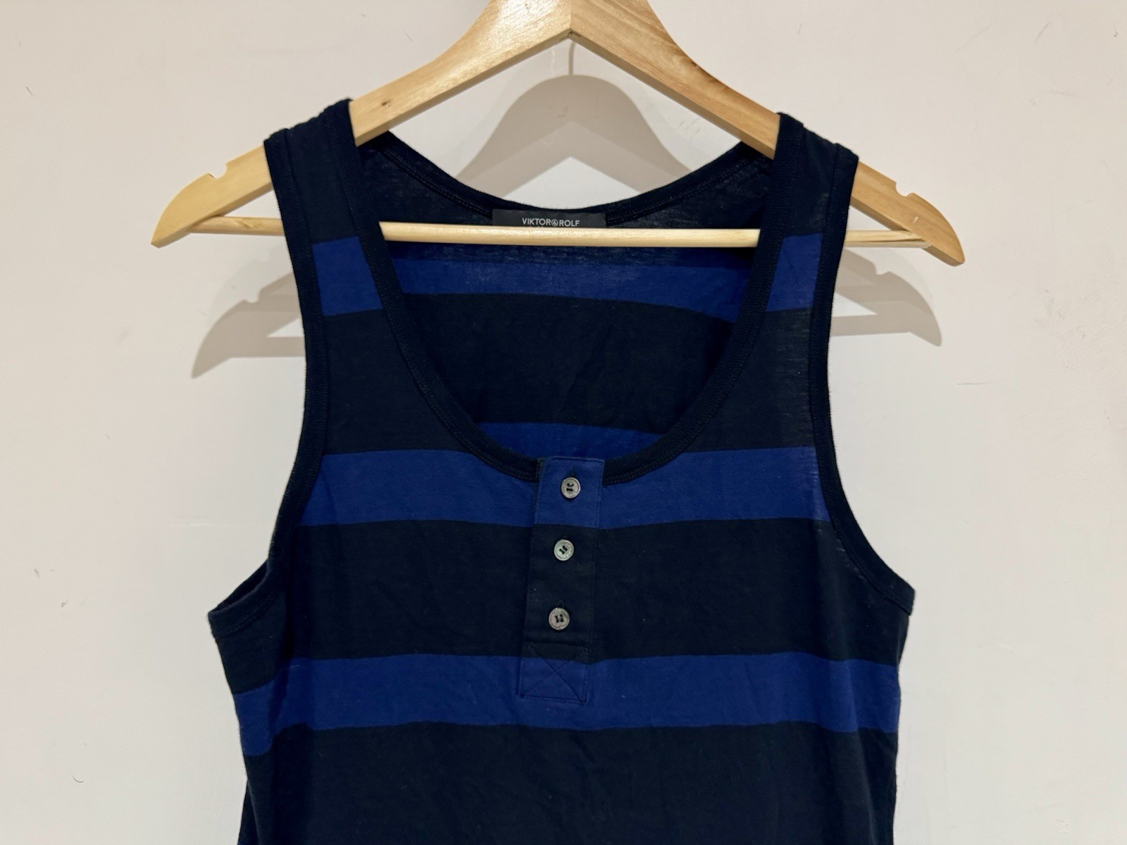 Viktor & Rolf Monsieur Men’s Black Blue Striped Hem Logo Jersey Tank Vest Top 48