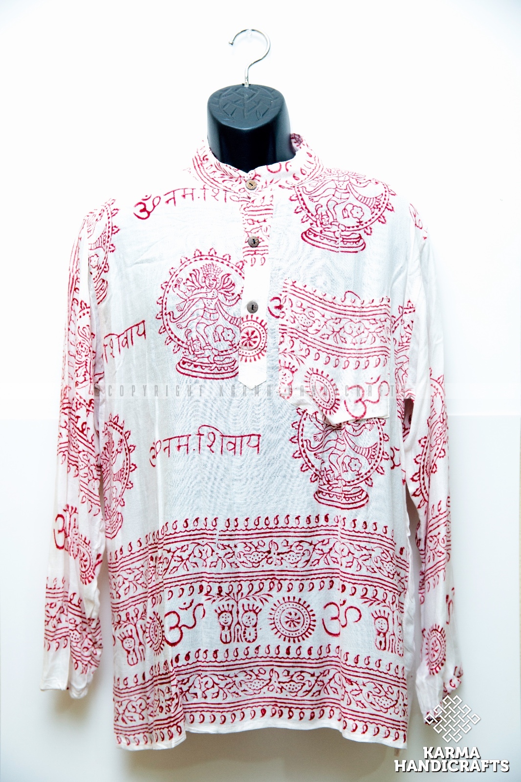NWT Boho Hippie Om Hare Rama Yoga Top Collarless Cotton Kurta WHITE Shirt Nepal