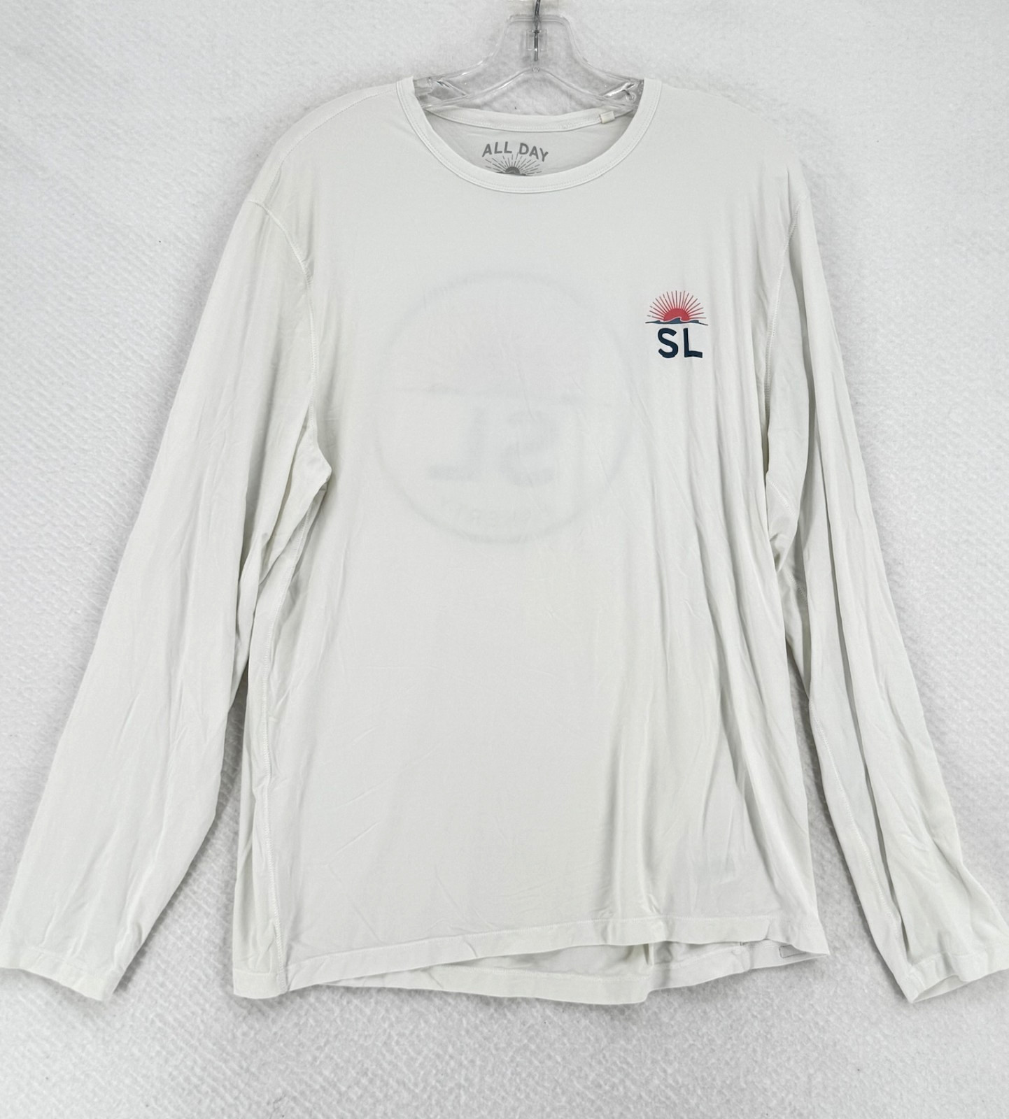 Faherty All Day Collection Mens White Nylon Crew Long Sleeve Shirt Sz L