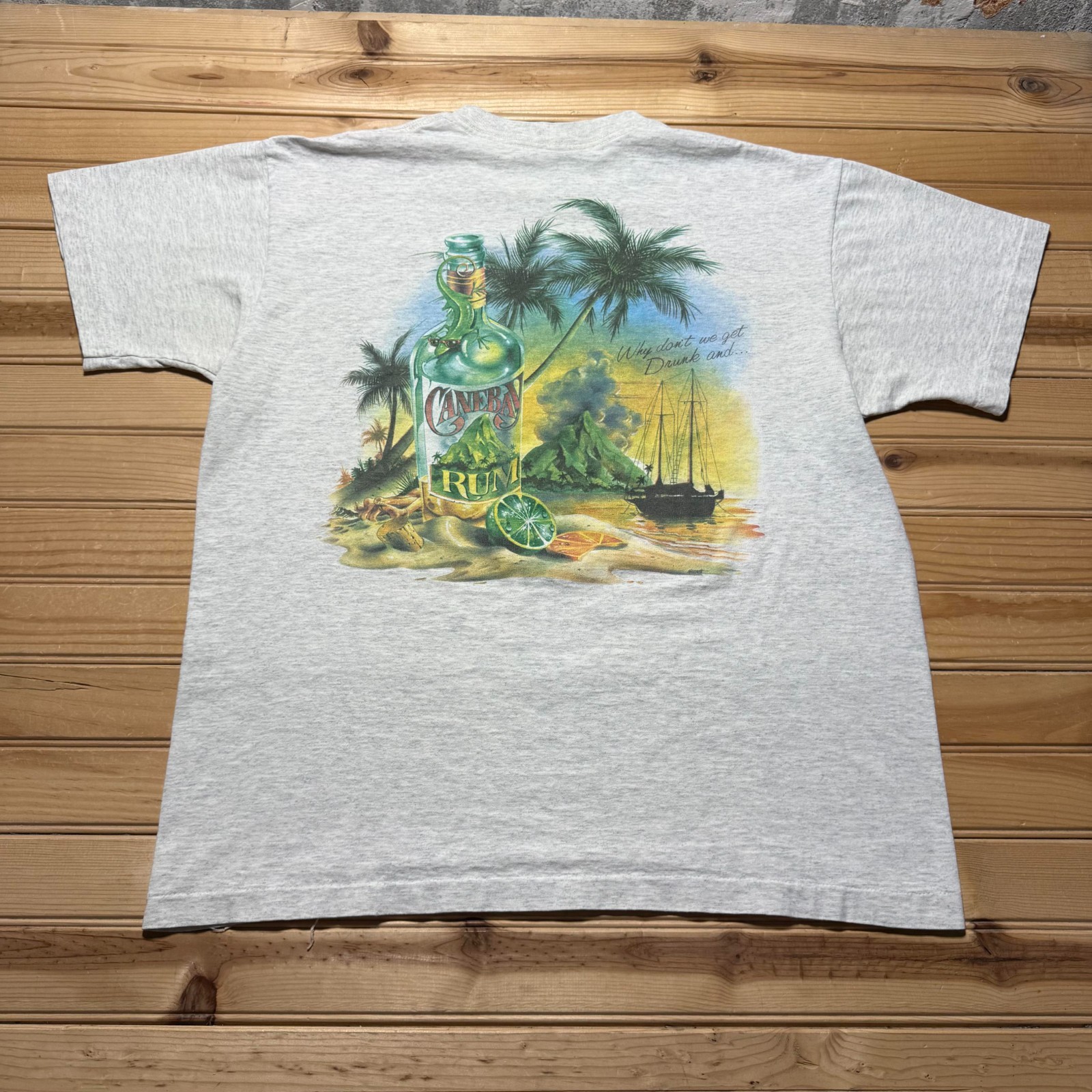 Vintage 90s Cane Bay Rum Why Dont We Get Drunk Gecko Beach Graphic T-Shirt – XL