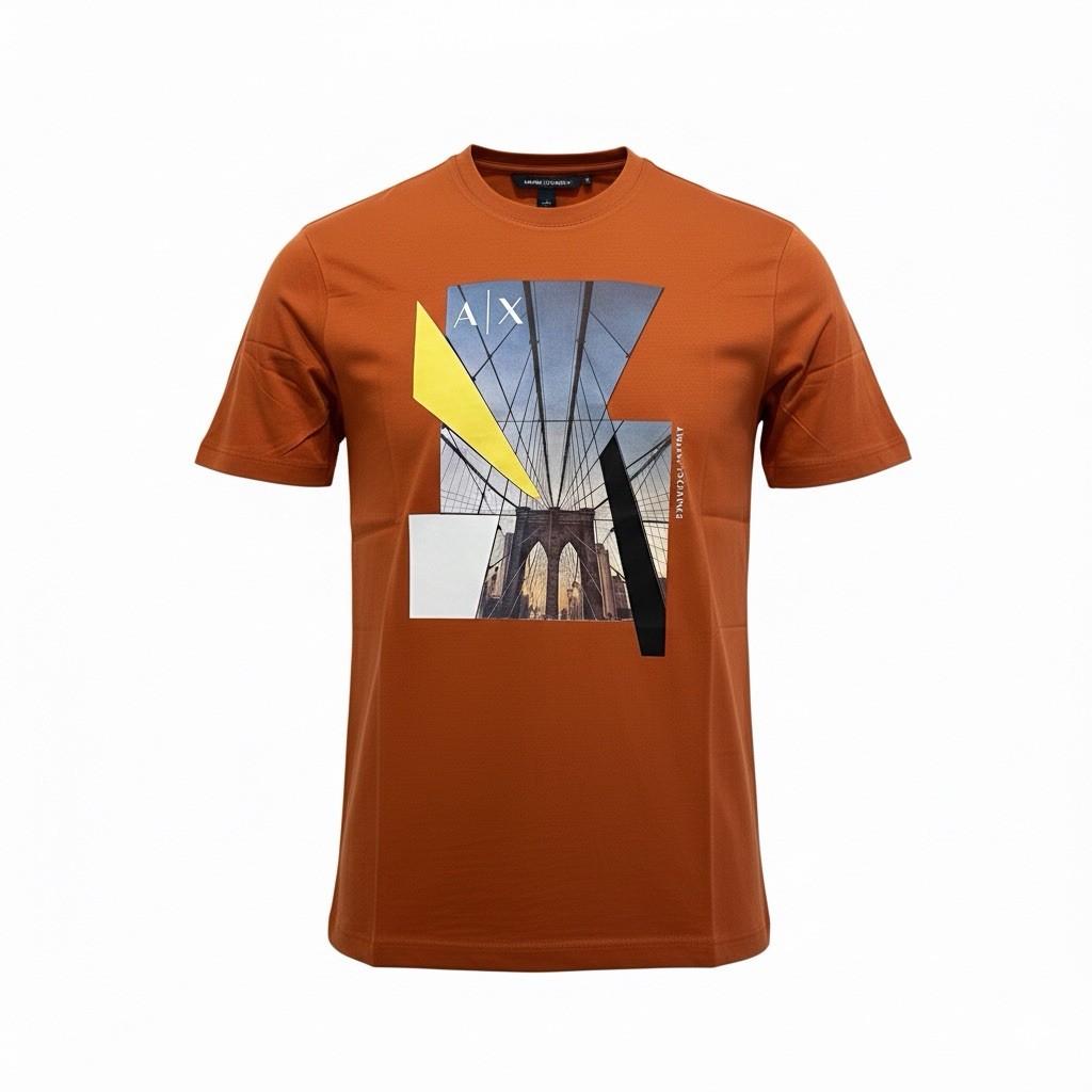 Armani Exchange Regular Fit Brooklyn Bridge Graphic Logo T shirt Ember Orange