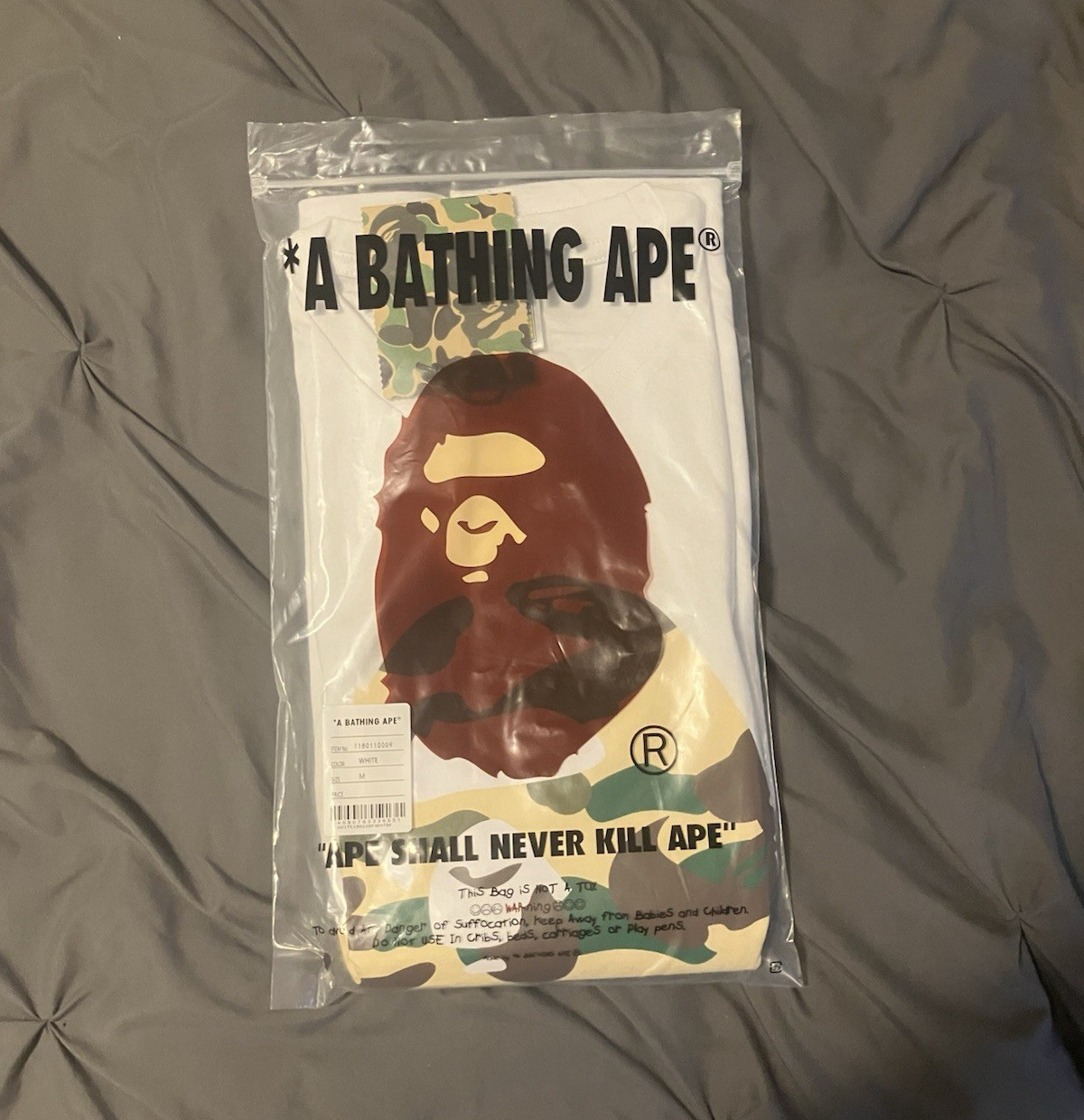 A Bathing Ape BAPE White Ape Head Graphic Logo Cotton Crew Neck Tee Men’s M