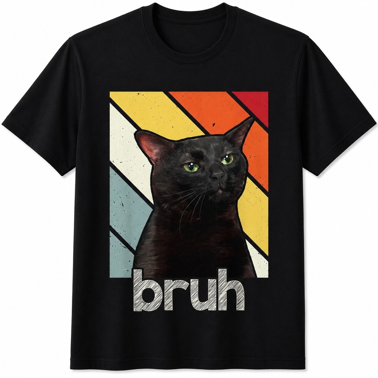 Bruh Black Cat Funny Meme Shirt Vintage Retro Cat Lover Humor Graphic Tee