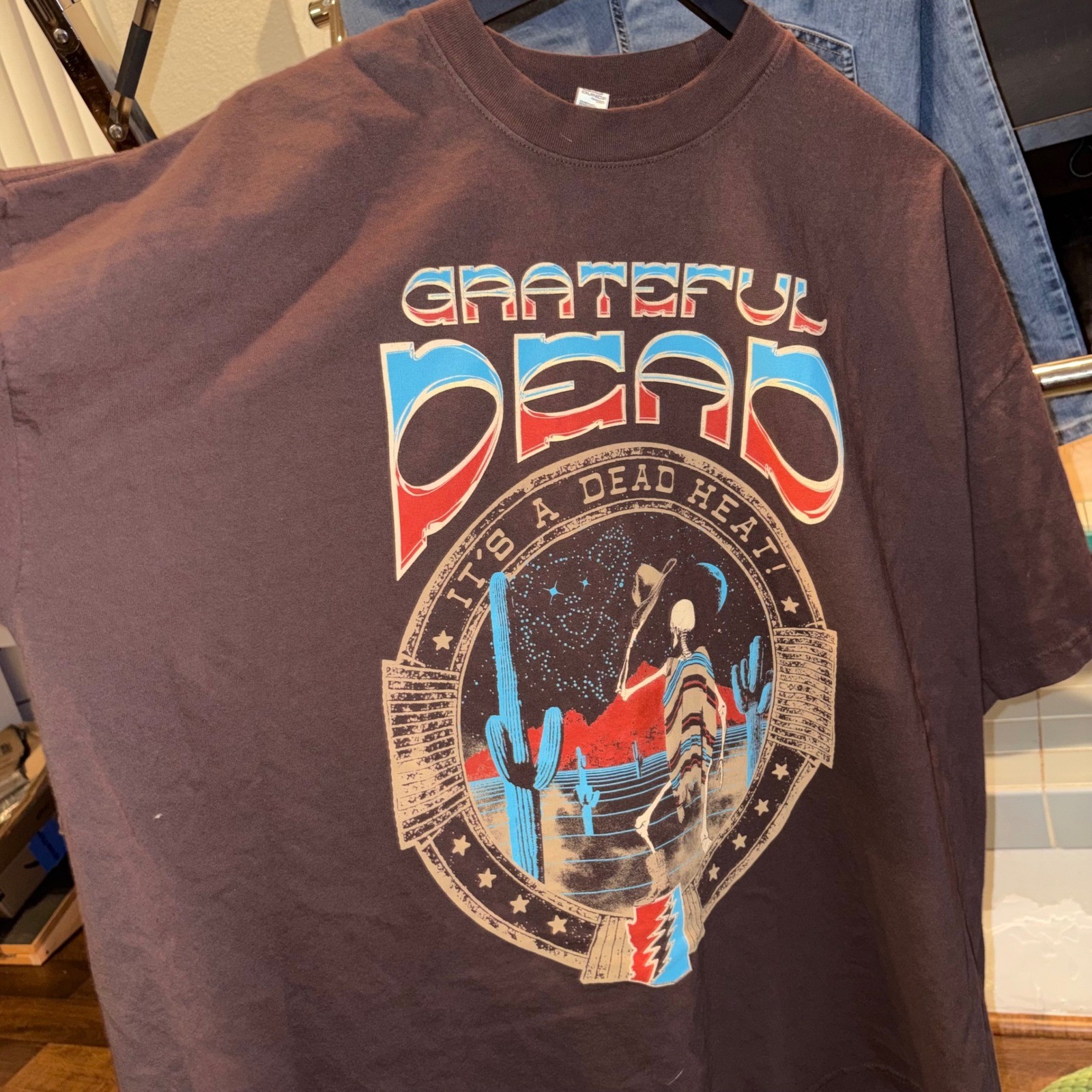 Grateful Dead Heat Skeleton T-Shirt Brown Mens 2XL Made USA Los Angeles Apparel