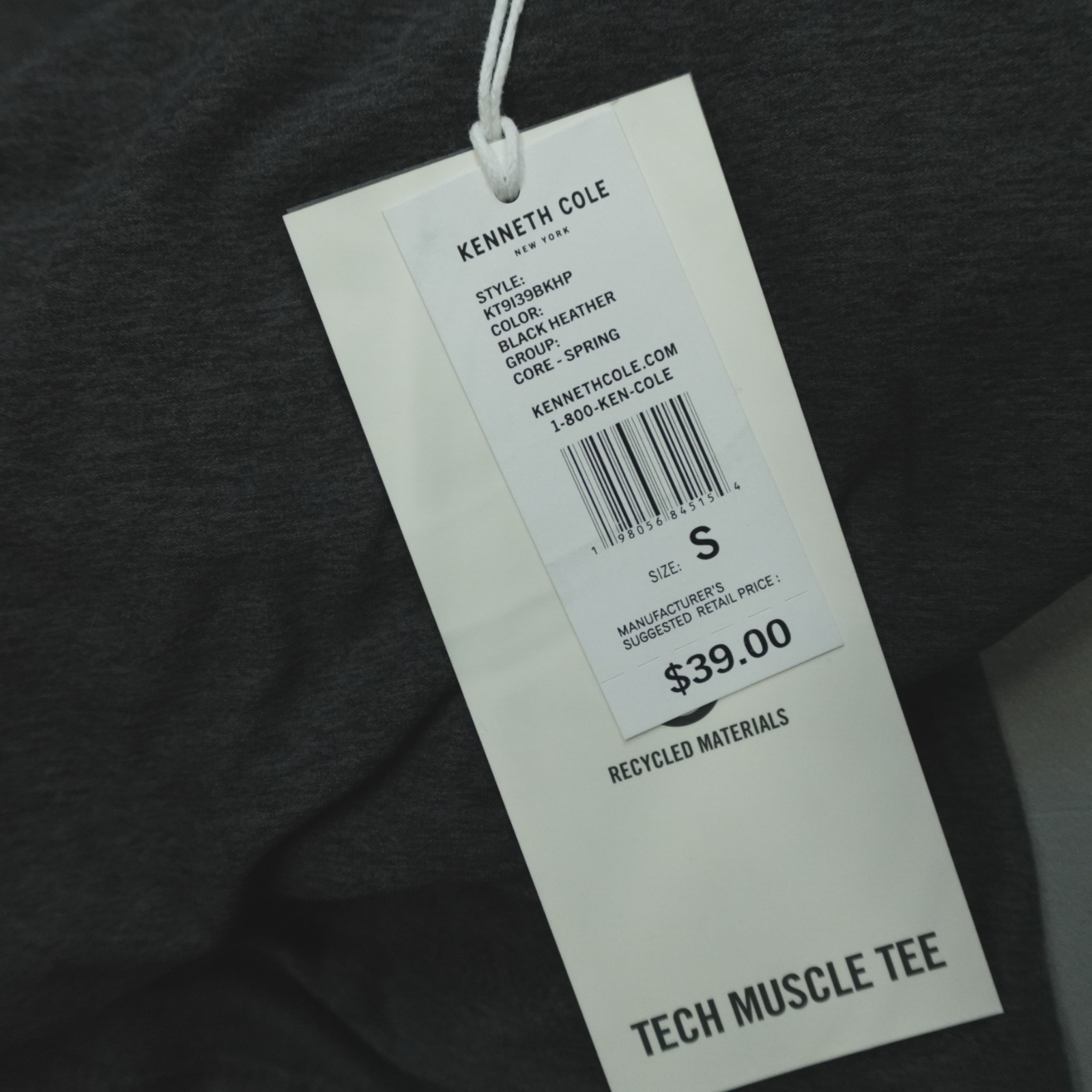 Kenneth Cole Tech Muscle Tee 4 Way Stretch Recycled Black Heather