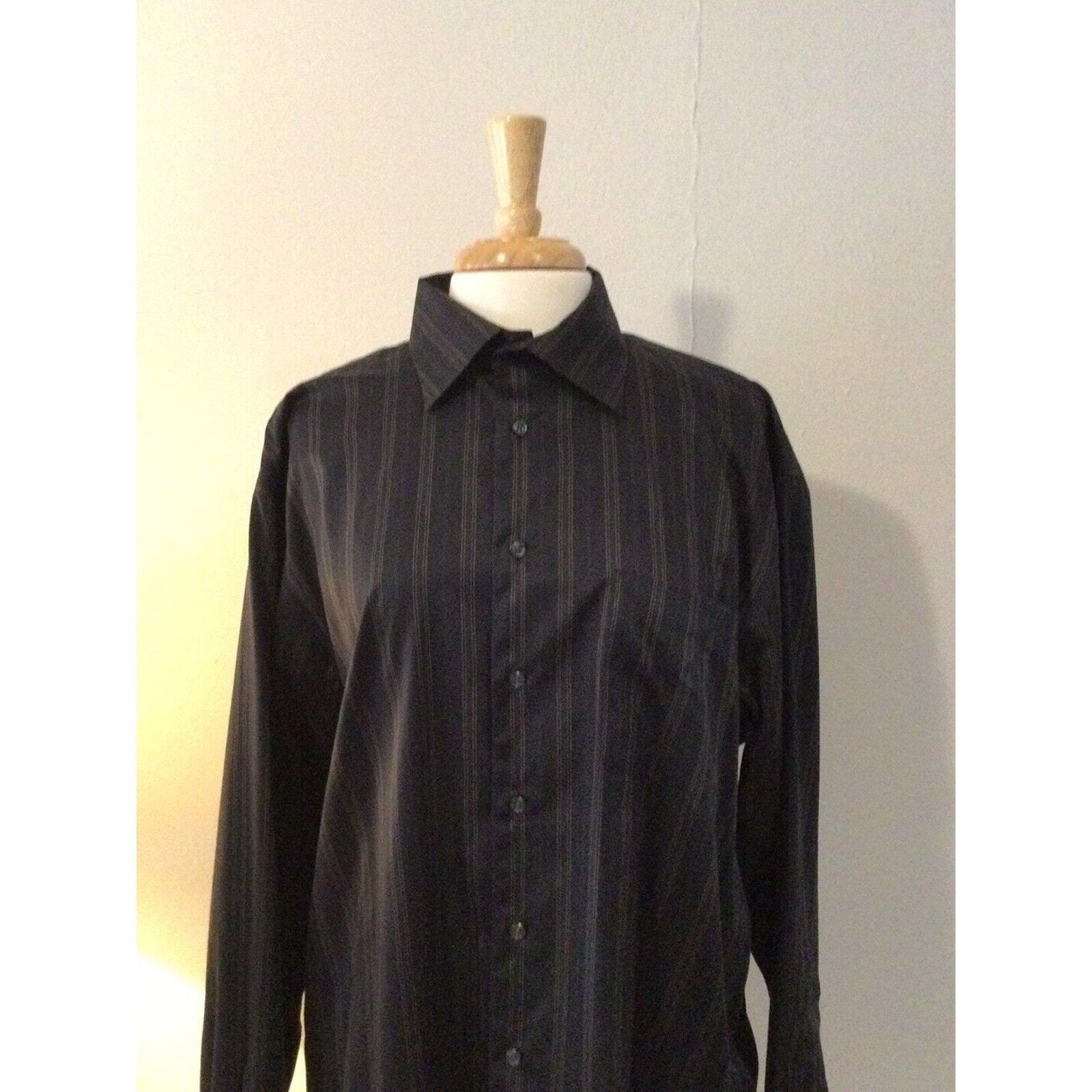 Pronto-Uomo Non Iron Blk Stripe L/S w/Pocket Button Down Dress Shirt Size Large
