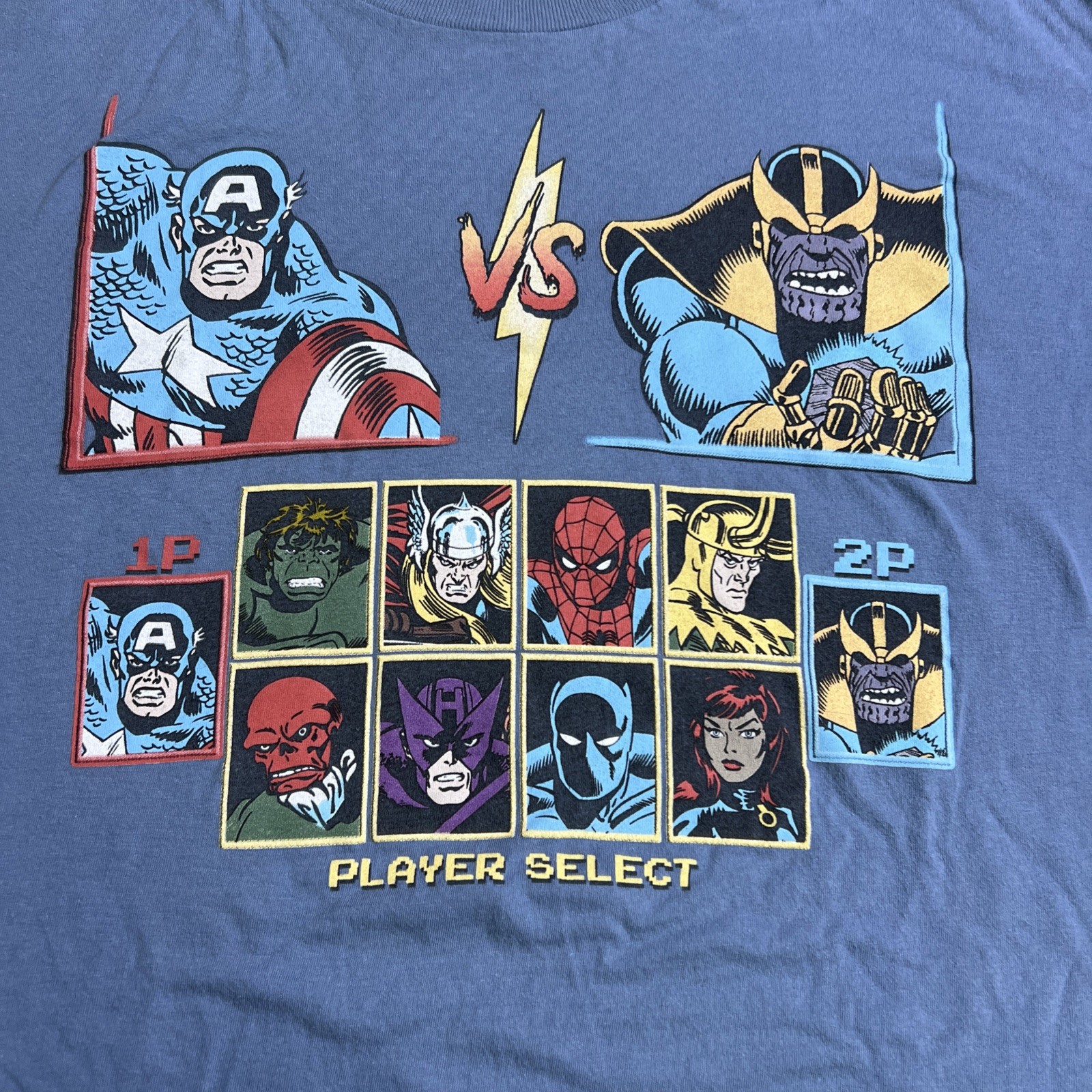 Marvel Player Select Captain America V Thanos Pixel Blue T-Shirt Mens Size XL