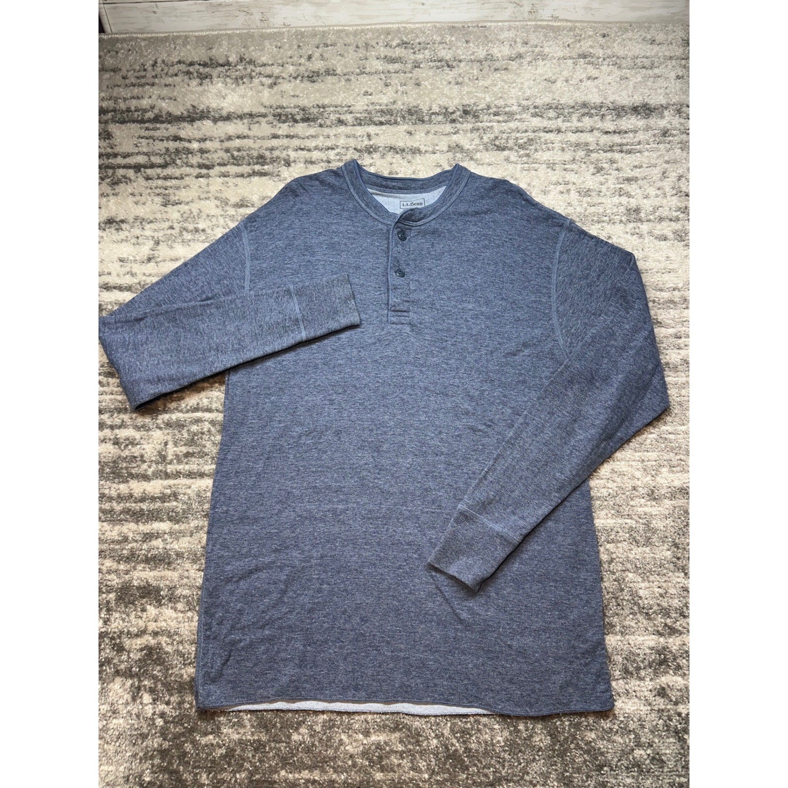 L.L. Bean Henley Mens Large Blue Wool Blend Long Sleeve River Driver Thermal