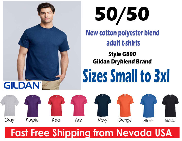 Gildan T-shirts DryBlend G800 Blank Men’s T-Shirt USA 50/50 Poly Cotton
