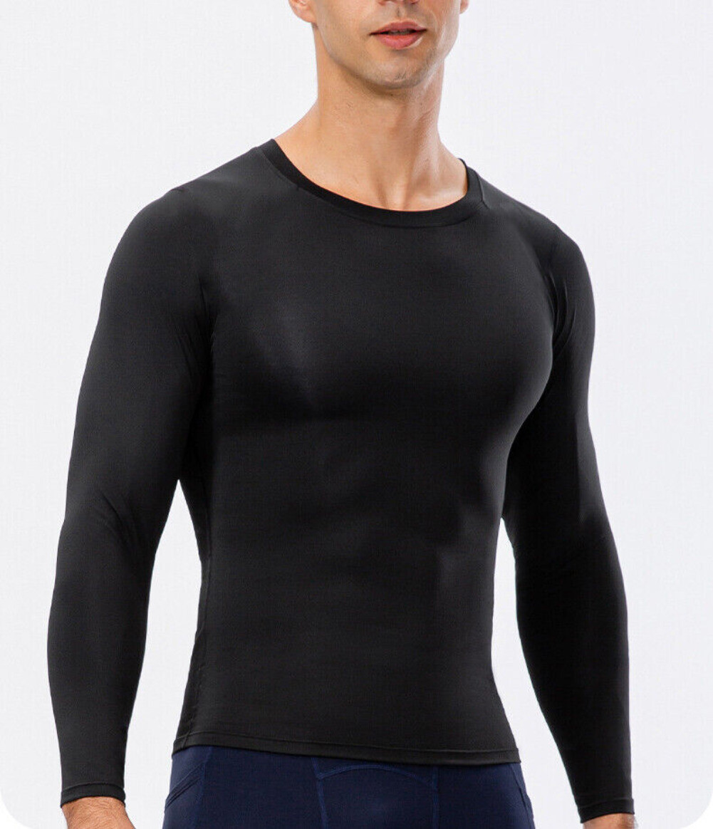 Mens Running Soft Long Sleeve Johns Liner Moisture Wicking T-Shirt Gym Tight Top