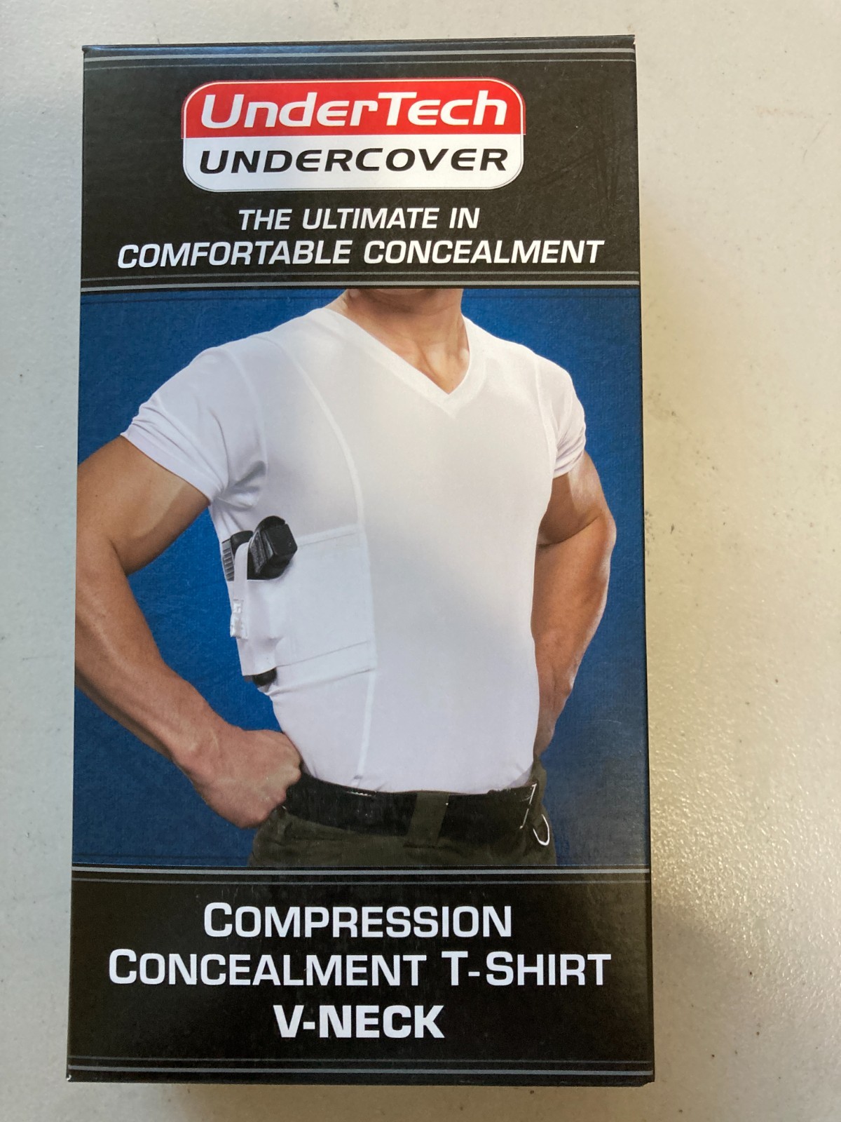 UnderTech Undercover Men’s Concealed Carry T-Shirt (Executive V-Neck, White)