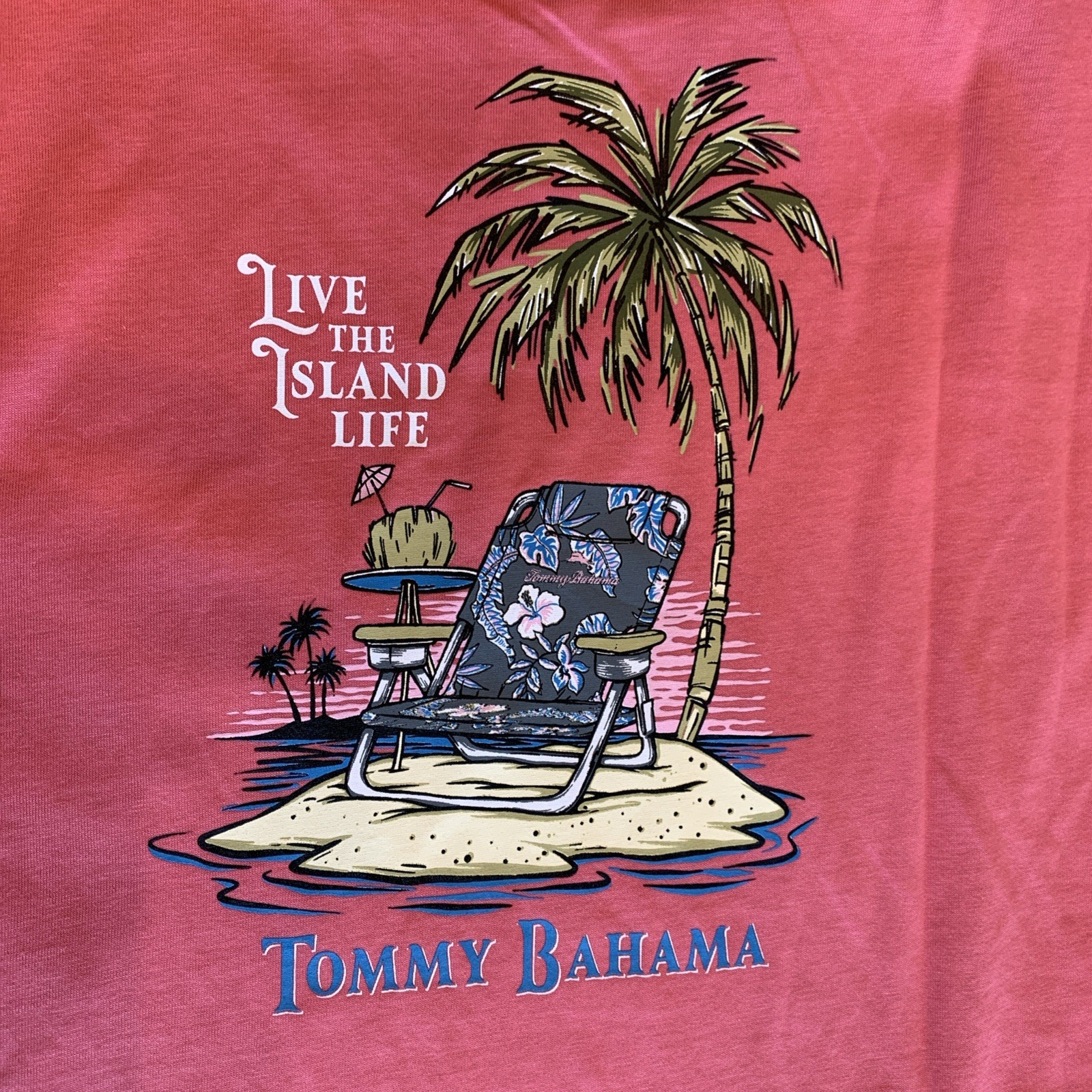 Tommy Bahama SZ L Mens SS Tshirt Tutti Frutti Peach Live The Island Cotton NWT