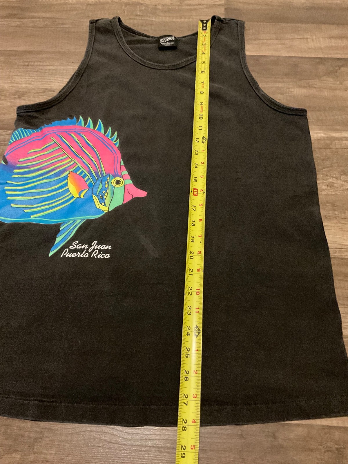 VTG 80’S BRAVO! TANK TOP SAN JUAN P.R. FISH PRINT ( MENS M ) DISTRESSED BLACK