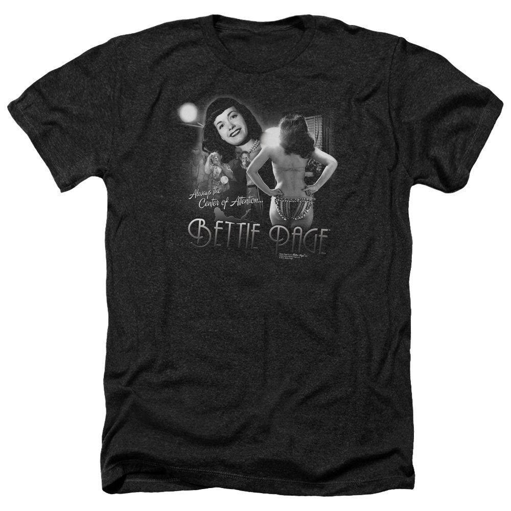 Trevco Men’s Bettie Fancy Page Adult T-Shirt, Attention Heather Black, Medium