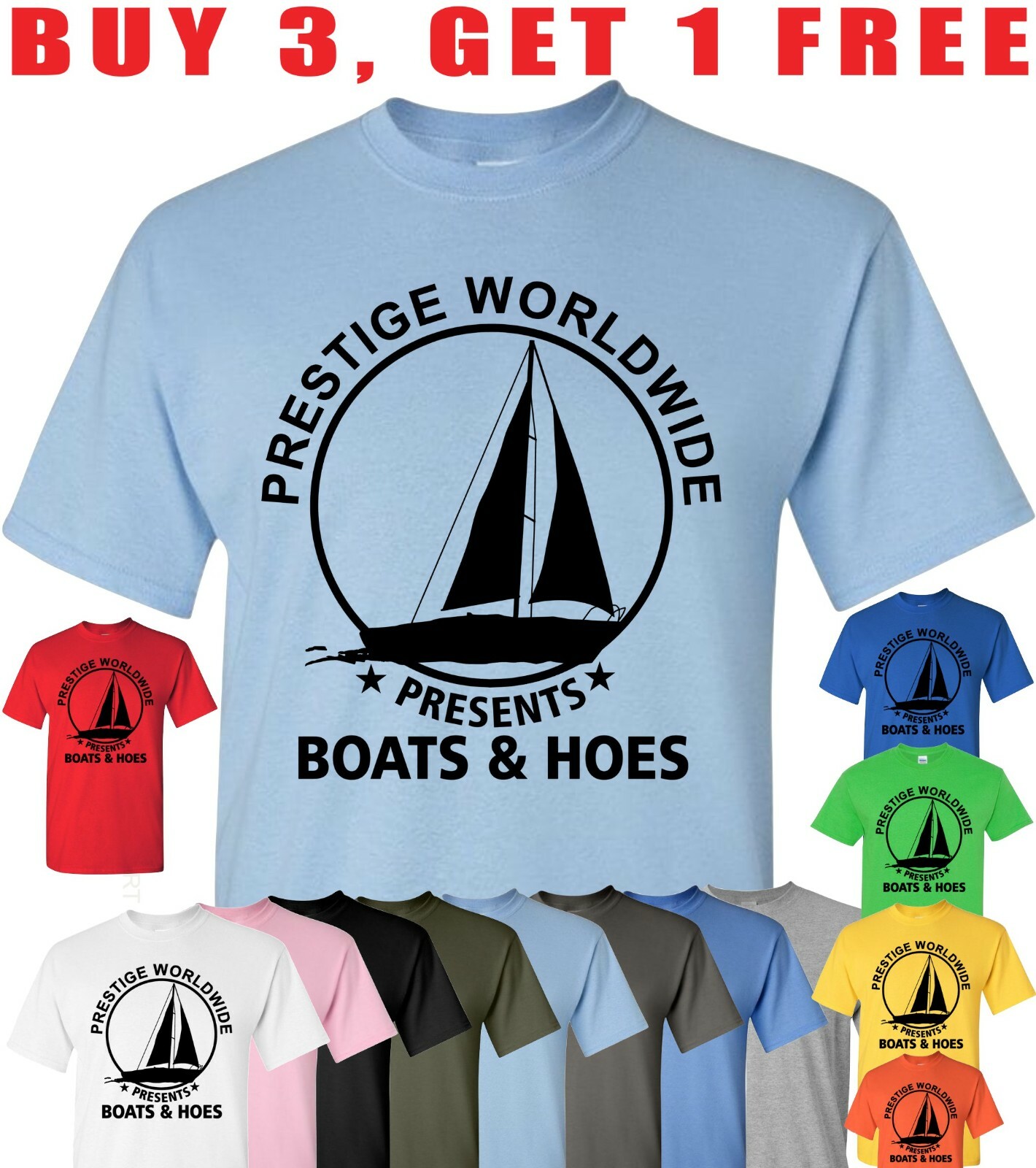 Mens Prestige Worldwide T shirt Funny Cool Boats And Hoes Graphic Humor Tee