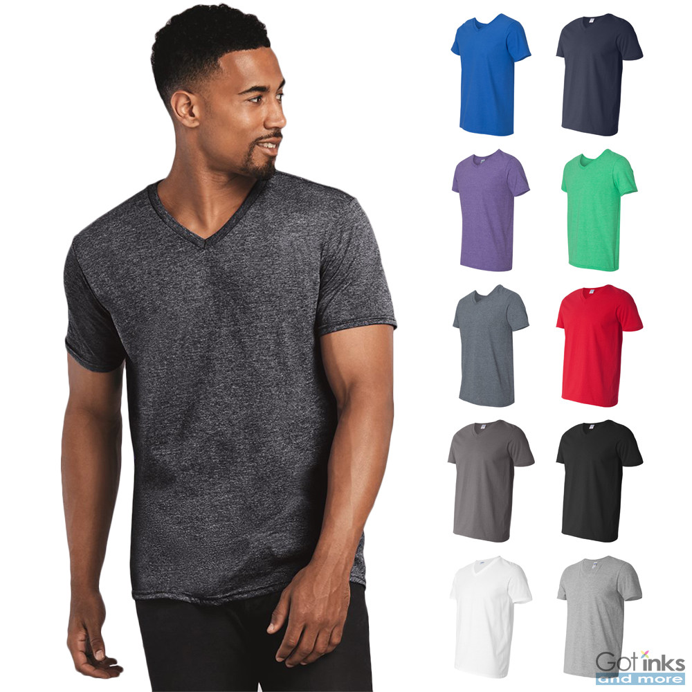 Mens Gildan Softstyle V-Neck Short Sleeve Plain T-Shirt S-3XL – 64V00