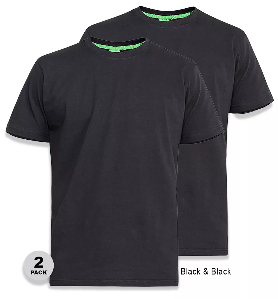 D555 Duke Big Mens 2 Pack Crew Neck T-Shirt Black/Black 2XL-8XL KS16894