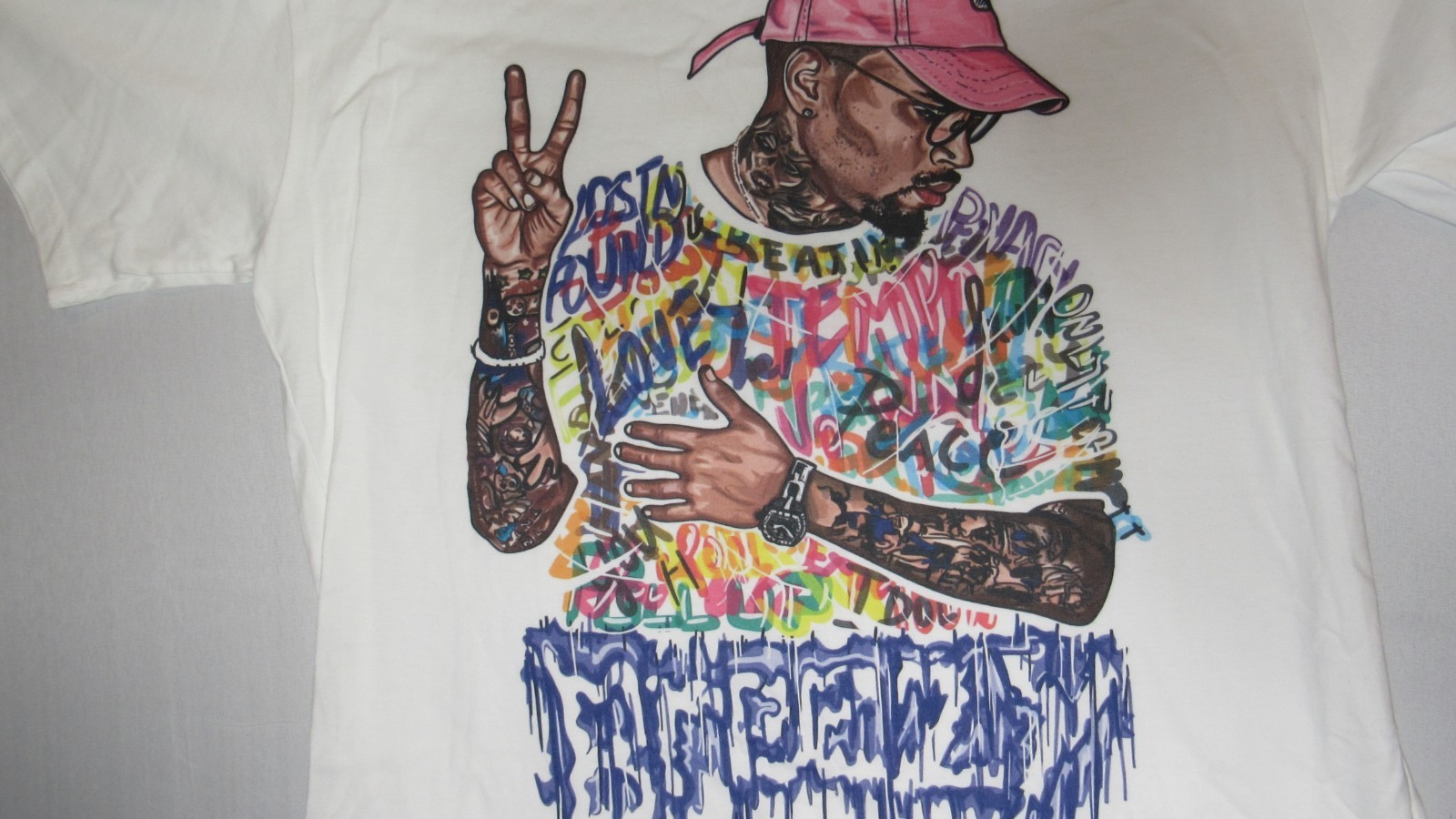 Chris Brown Breezy Graffiti Design Cotton T-Shirt Tee White Men’s Size XL