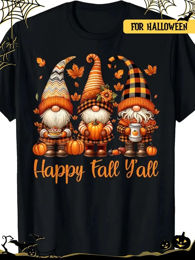 Happy Fall Y’all Gnome & Pumpkin Thanksgiving T-Shirt – Cotton Crew Neck For All