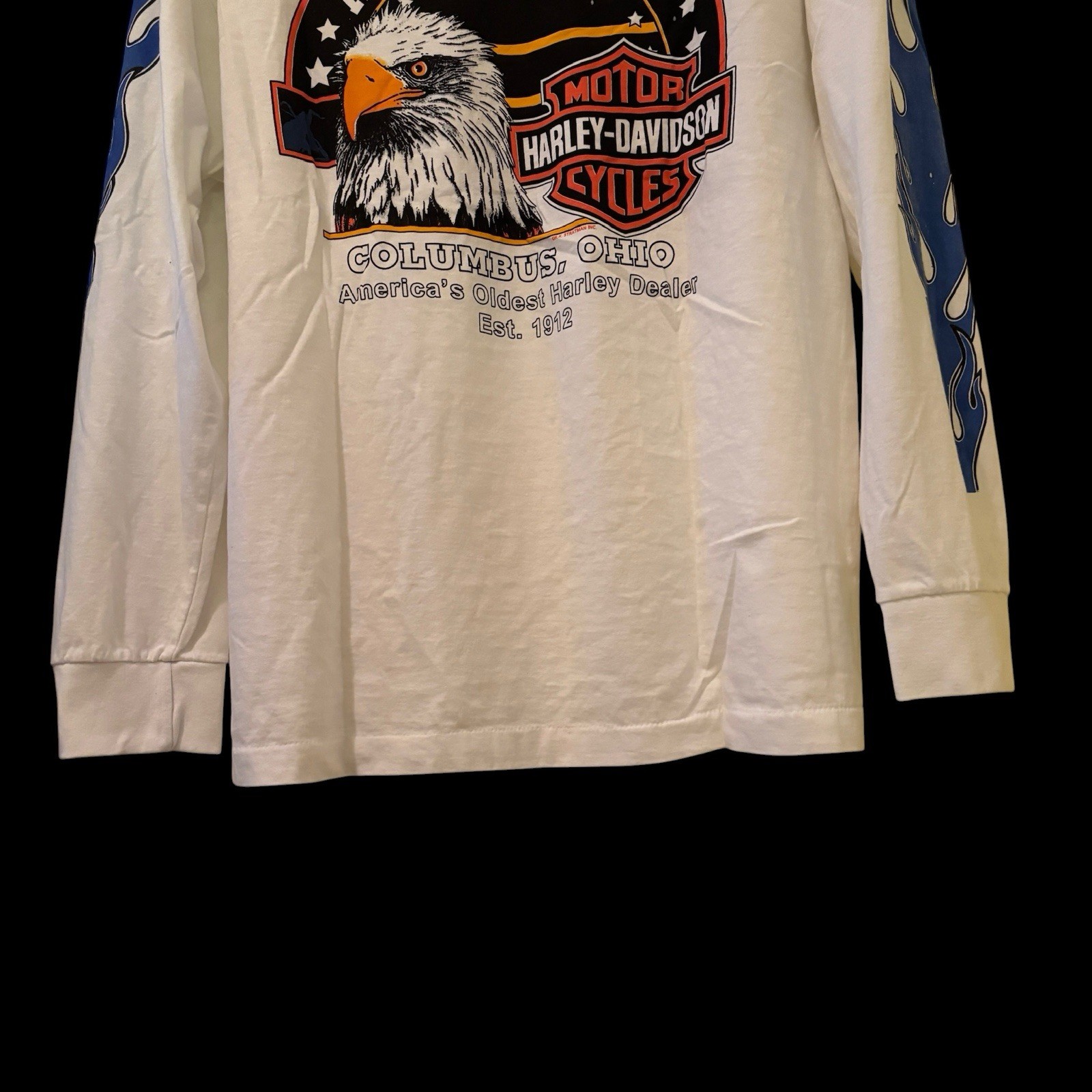 Vintage Harley Davidson Blue Flame Columbus Ohio Long Sleeve T-Shirt REPRINT L