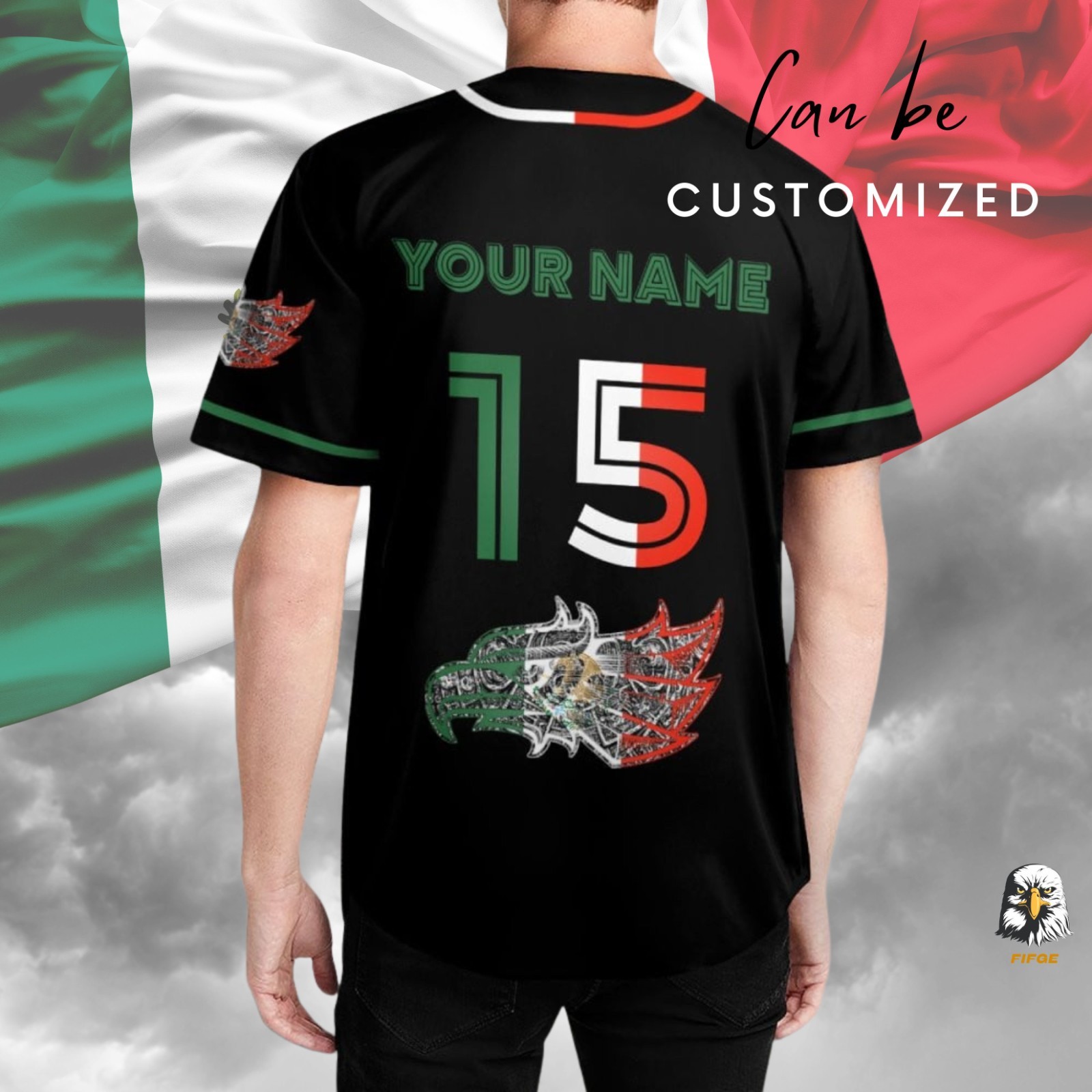Mexico Baseball Shirt – Aztec Eagle, Flag, Customizable Name & Number