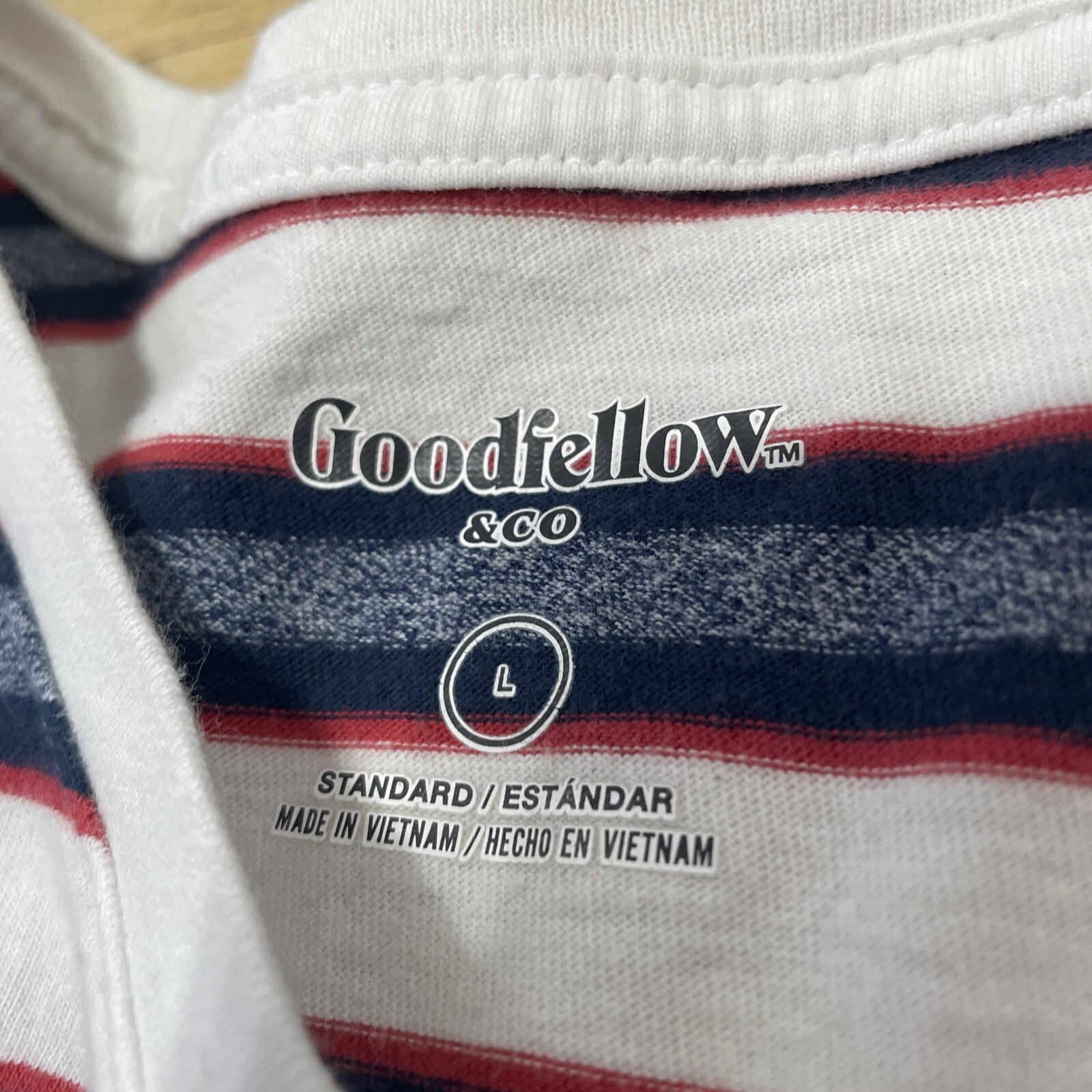 Goodfellow Co T Shirt Mens L White Stripe Hoop Red Blue Preppy Retro Skate Tee L