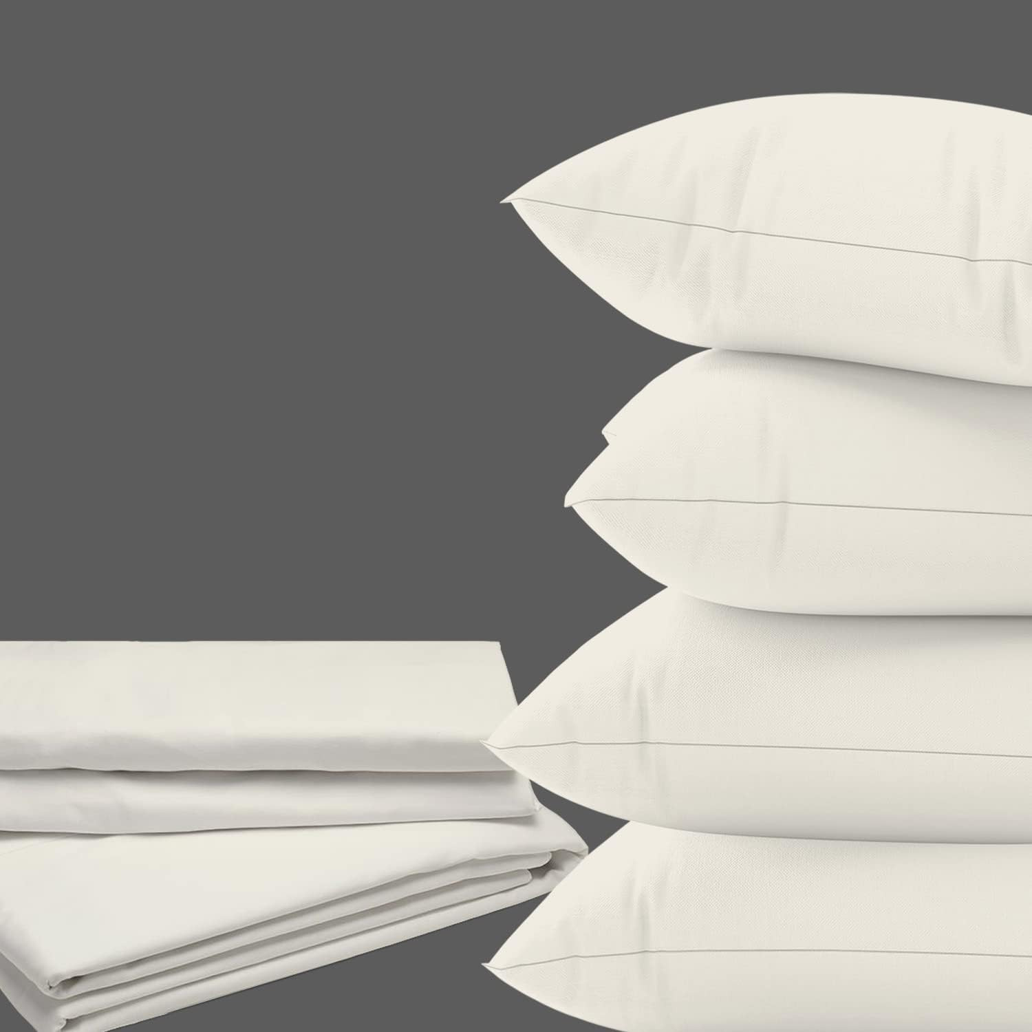 Texas Linen King Size Cotton Sheet Set with Extra Pillowcases – Ivory 6 Pieces