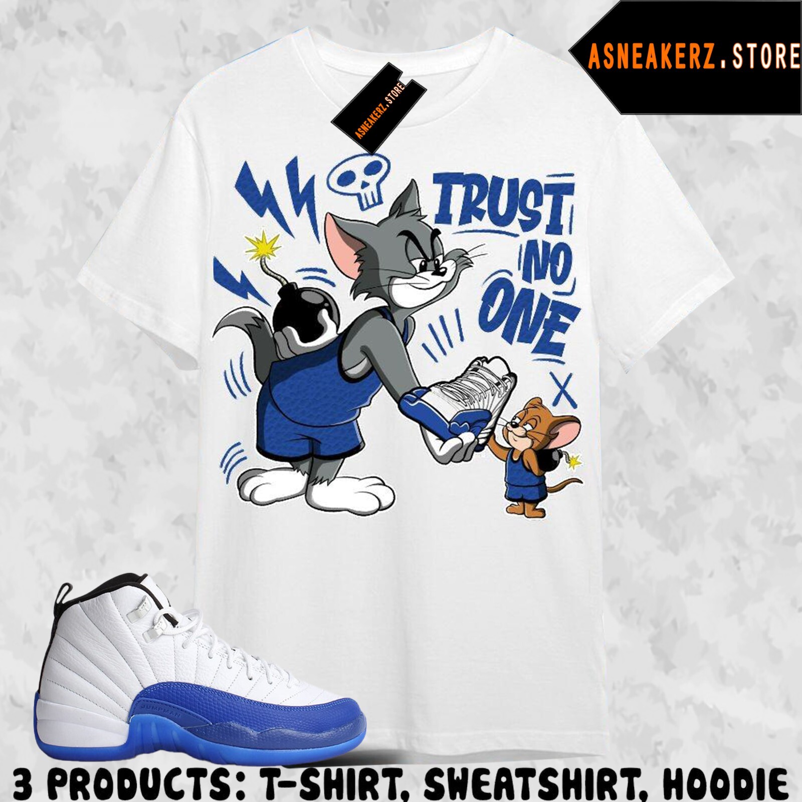 Shirt To Match AJ 12 Blueberry Sneaker Matching Trust No One Cat Mouse 2 Tee