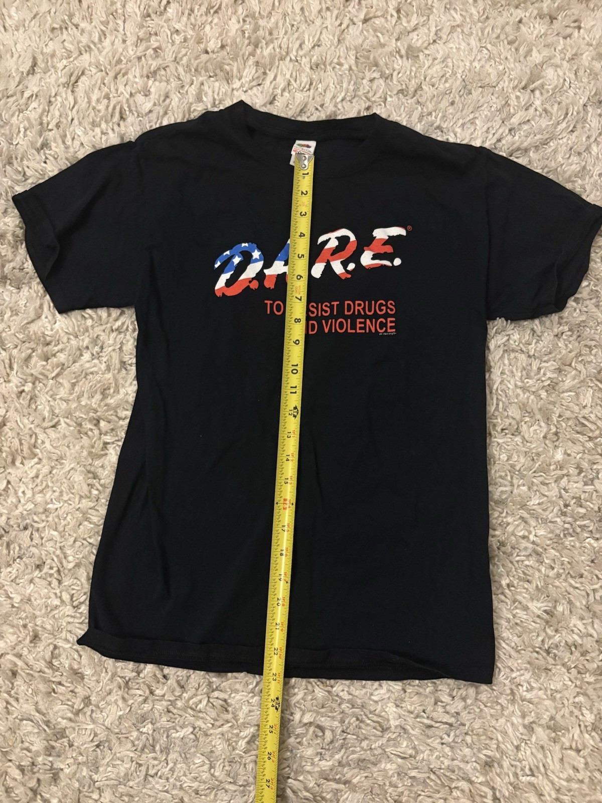DARE Program Graphic T-Shirt Black Fruit of the Loom Sz S 100% Cotton USA Flag