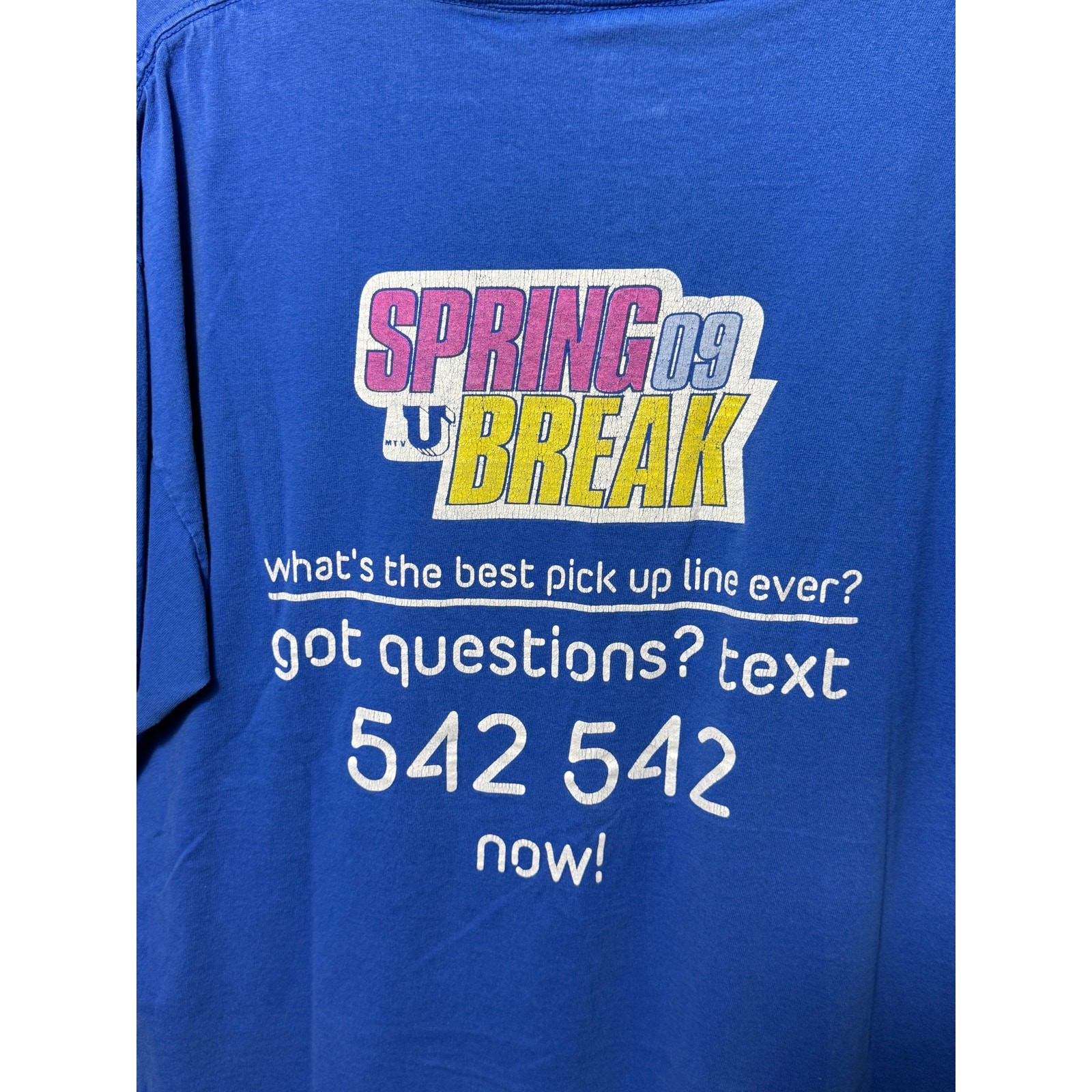 Vintage 2009 MTVU Spring Break Promo T-Shirt Blue Graphic Tee Adult XL
