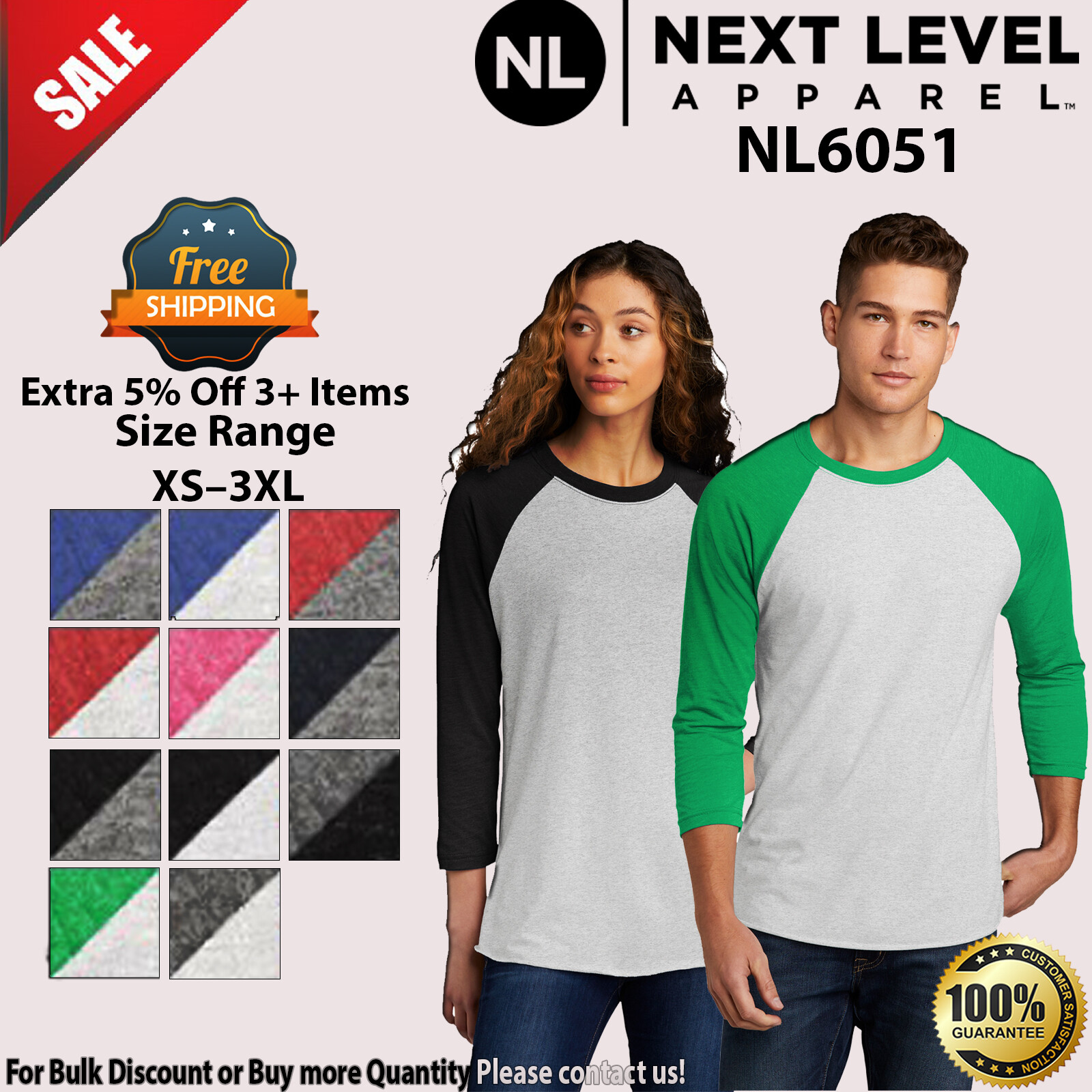 Next Level 6051 Unisex Raglan Sleeve Tri Blend Crew Neck Stylish T-Shirt