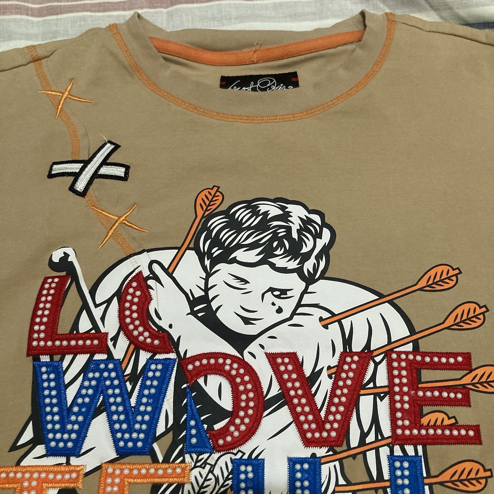 Frost Originals Love Will Tear Us Apart Cupid Graphic Beige Men’s Beaded 3XB