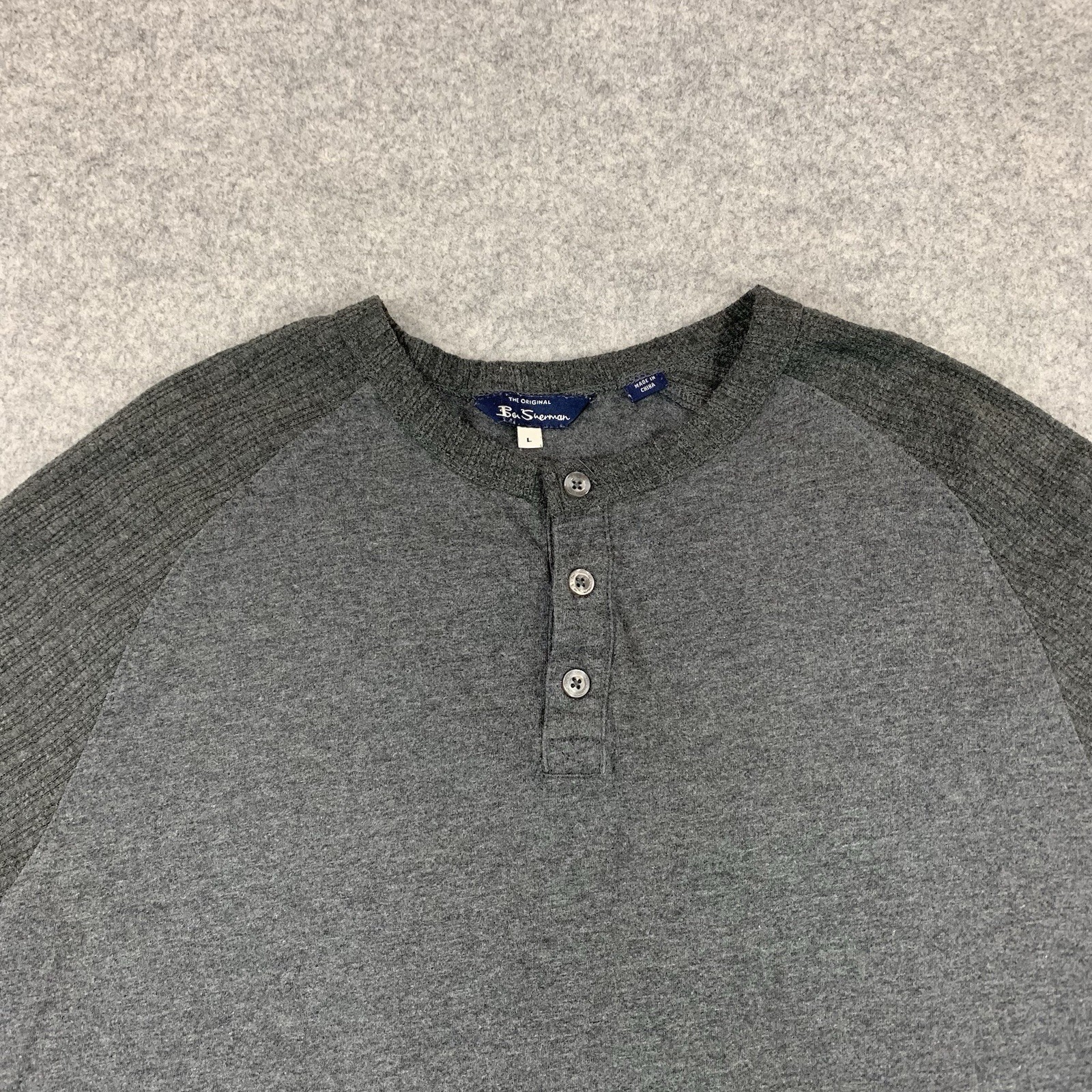 Ben Sherman Henley Shirt Size Large Gray The Original Long Sleeve Cotton