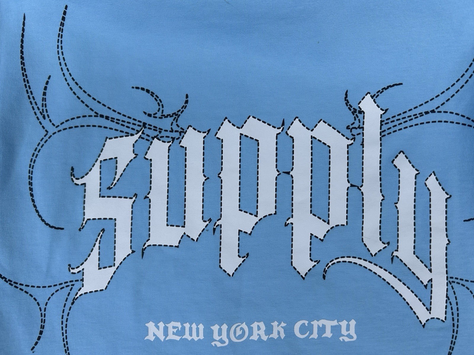 SUPPLY & DEMAND NYC GRAPHIC RHINESTONE STREETWEAR MEDIUM BABY LIGHT BLUE