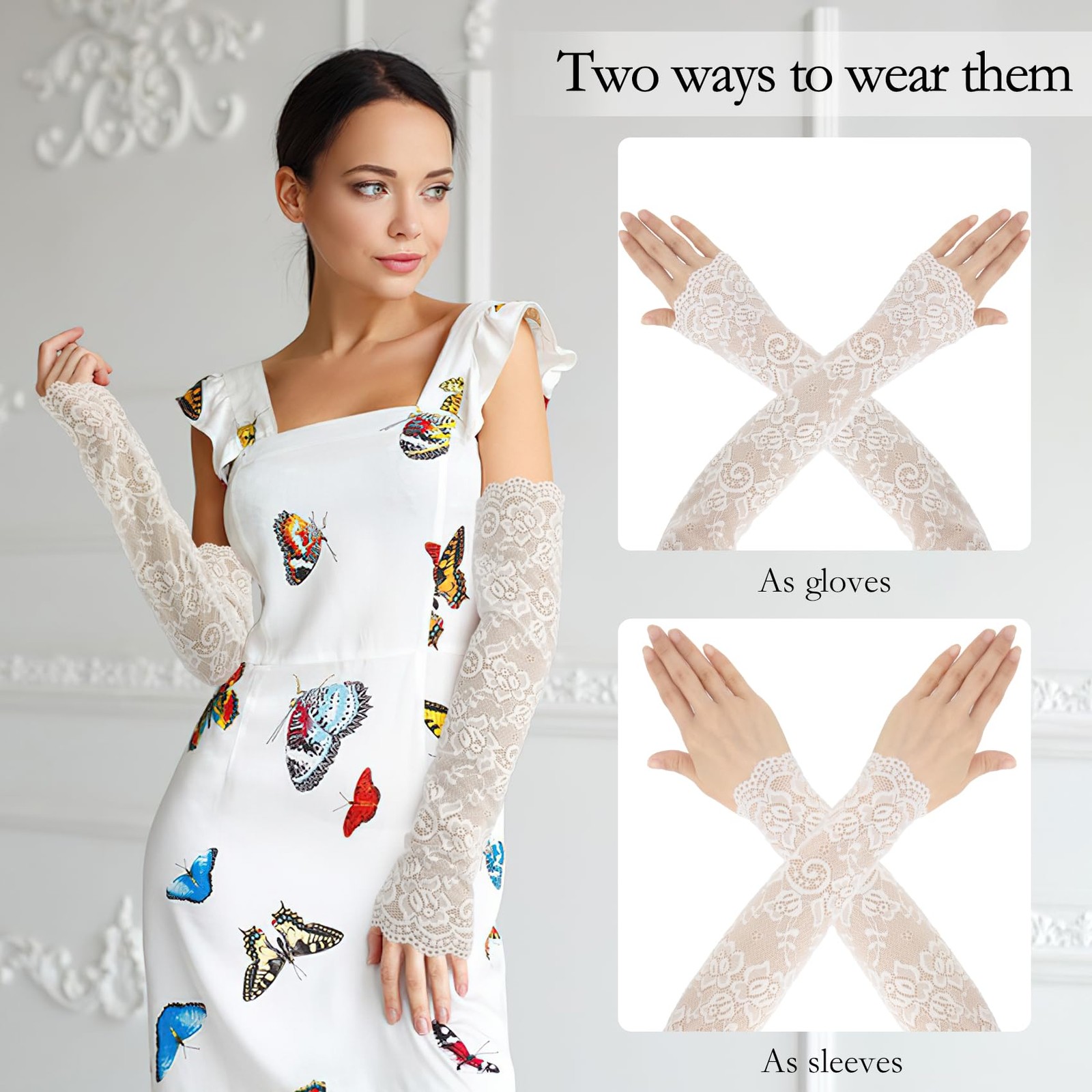 AEYURUID White Long Fingerless Lace Gloves,Lace Gloves Women Tea Party, Brida…