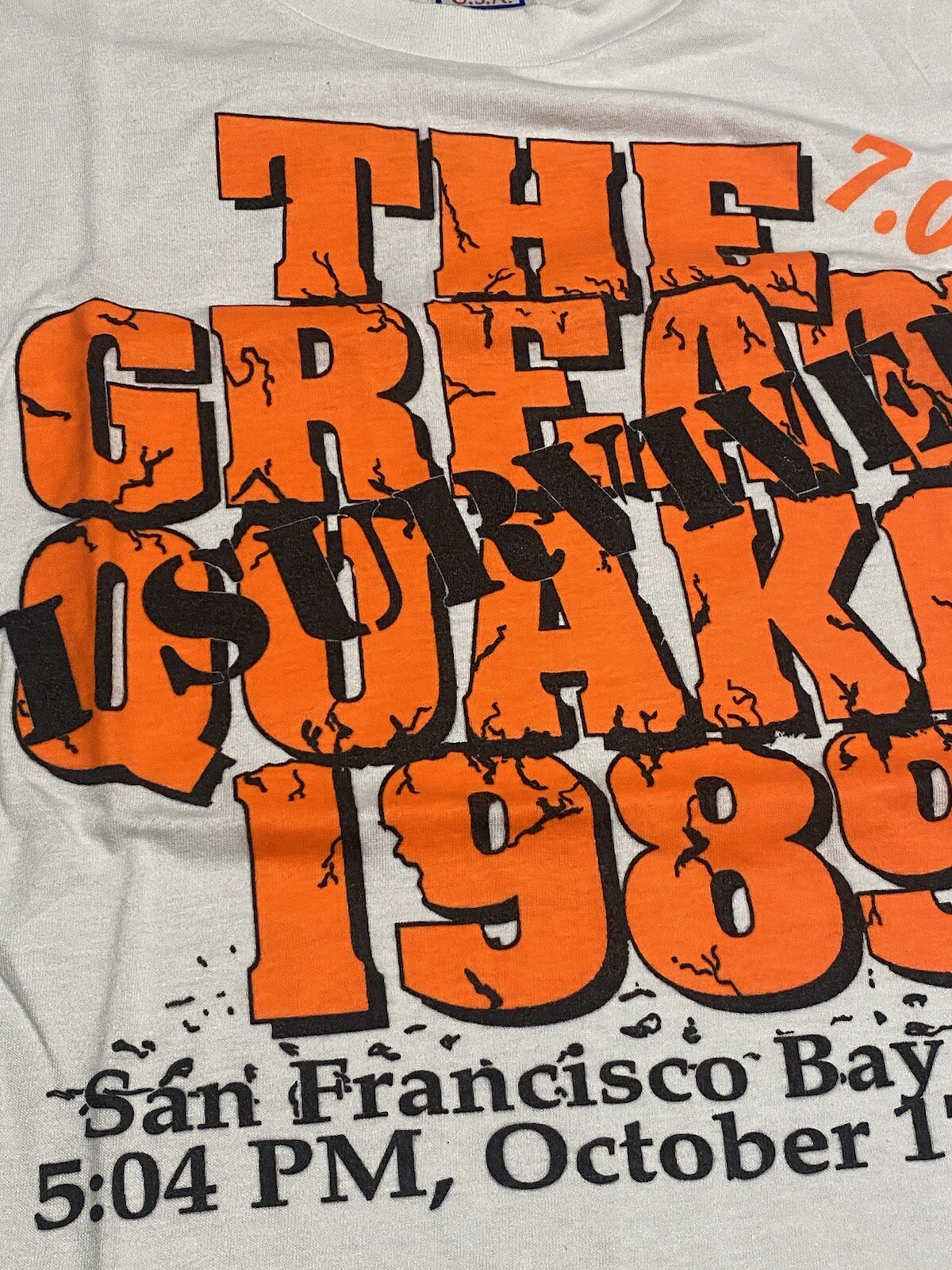 Vintage 80s I Survived The Great Quake 1989 SF Bay Area 7.0 Earthquake Vtg Tee