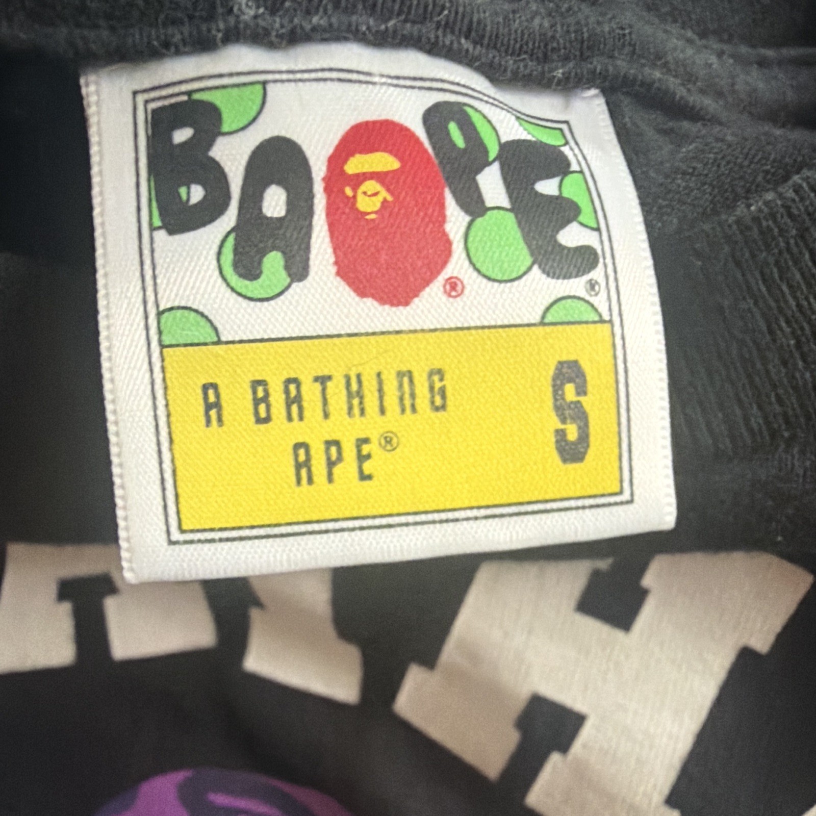 A Bathing Ape BAPE Black College Logo Graphic Print Crew Neck T-Shirt Men S