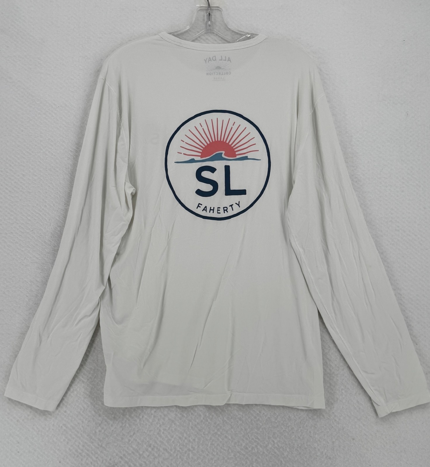 Faherty All Day Collection Mens White Nylon Crew Long Sleeve Shirt Sz L