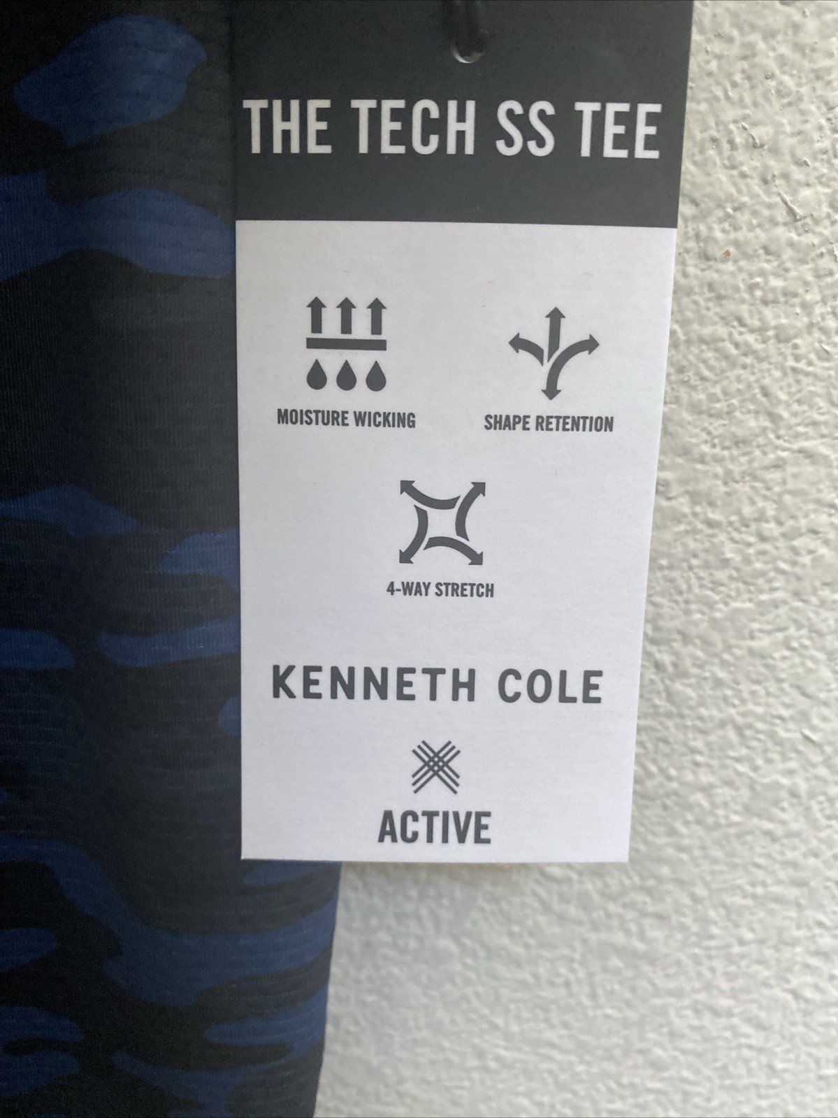 Kenneth Cole Active T Shirt Large Blue Camo Crew Neck Tech SS Tee NWT $49