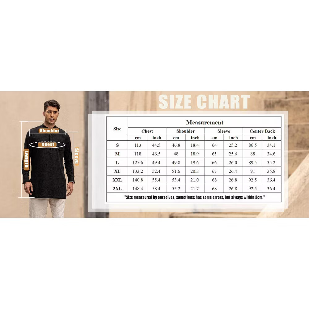 COOFANDY Men Linen Henley Shirts Long Sleeve Collarless T-Shirts Longline