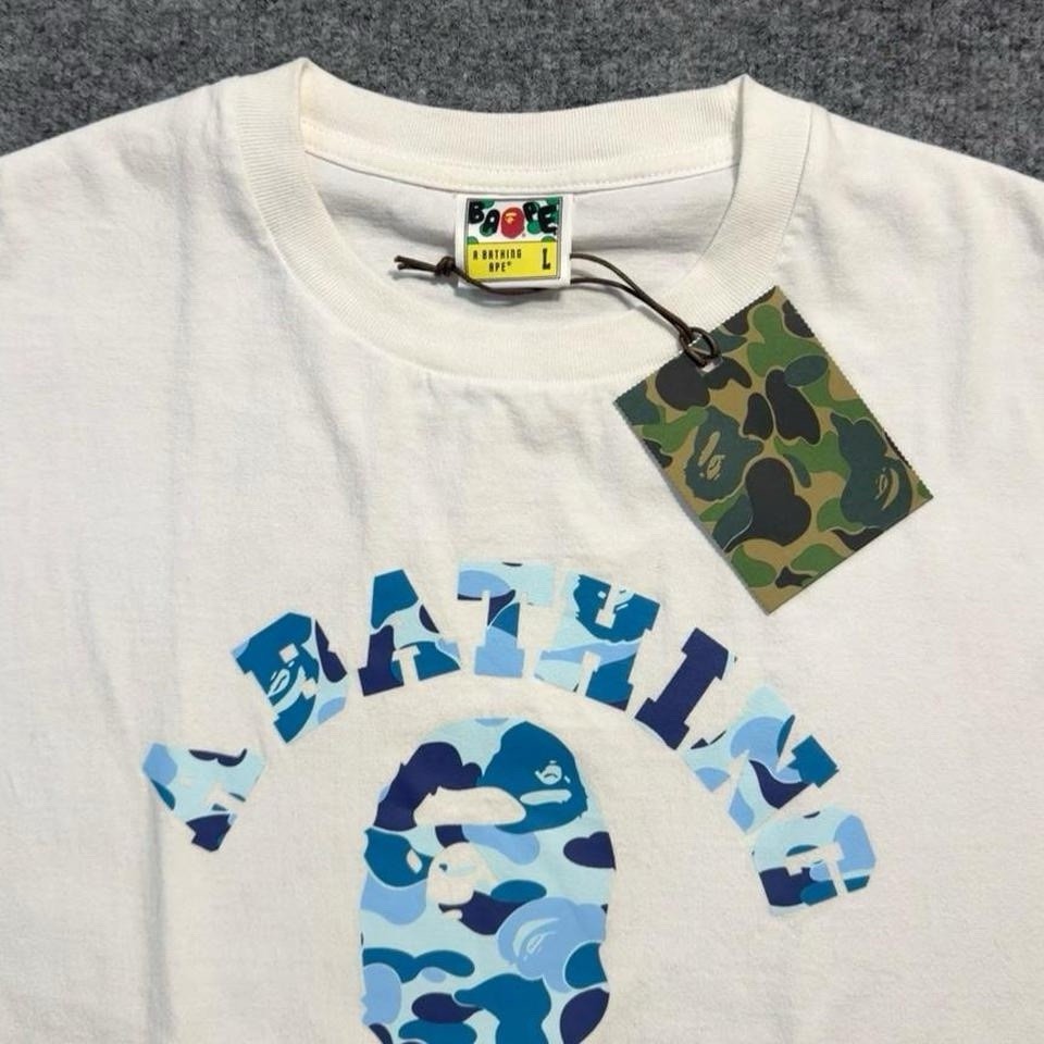 A Bathing Ape BAPE College Tee White/Blue Camo Logo Graphic T-Shirt Men’s L
